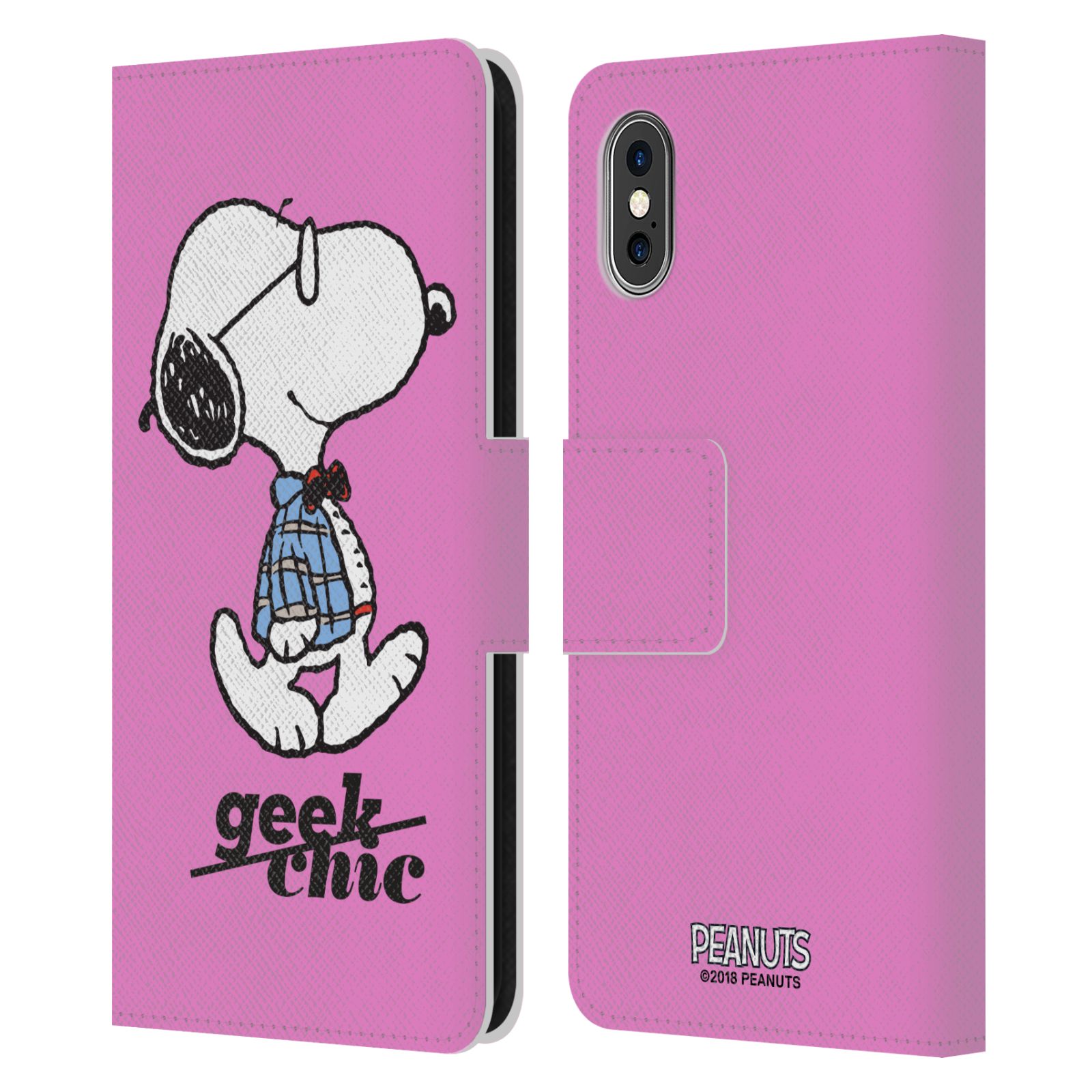 Pouzdro na mobil Apple Iphone X / XS - Head Case - Peanuts - růžový pejsek snoopy nerd