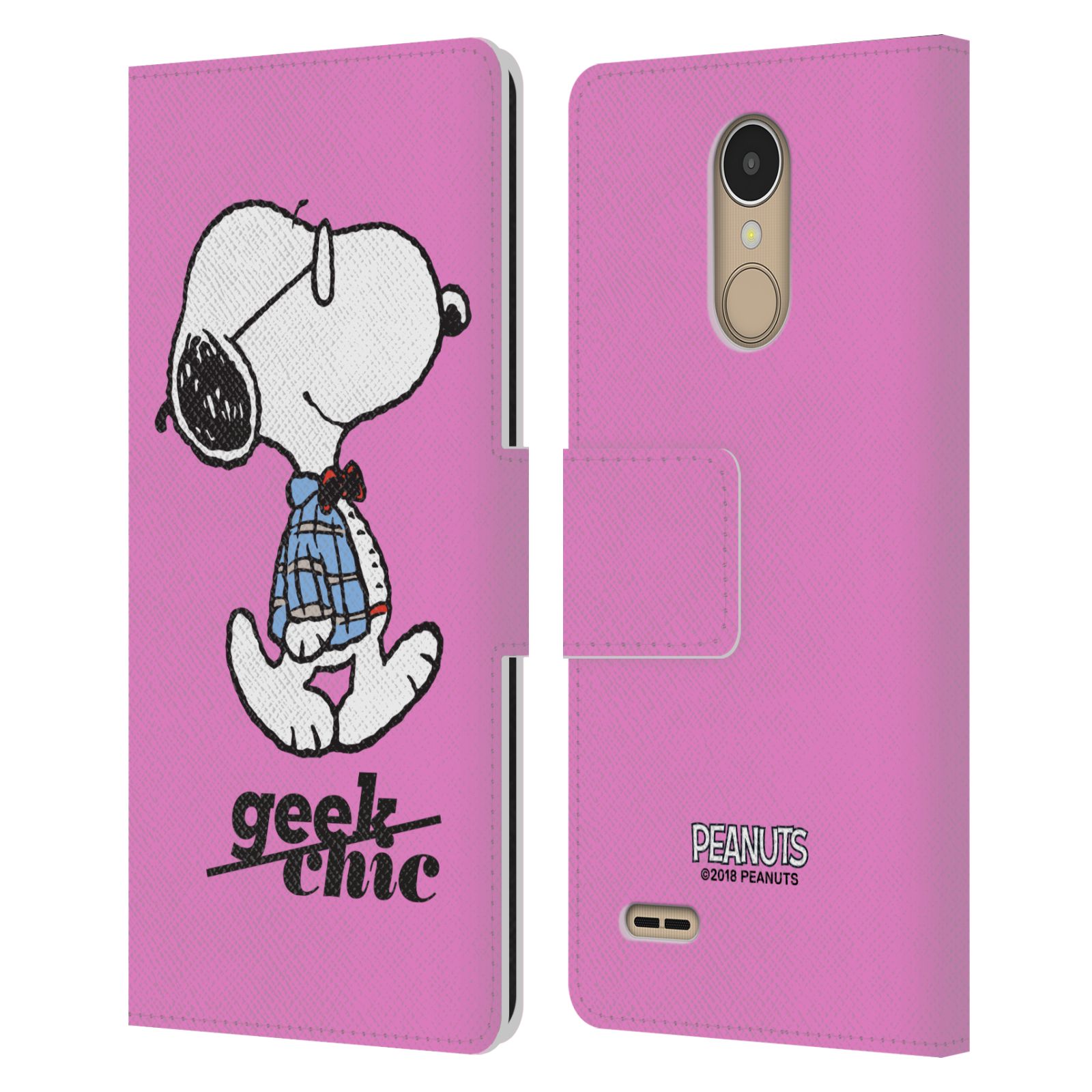 Pouzdro na mobil LG K10 (2017) - Head Case - Peanuts - růžový pejsek snoopy nerd