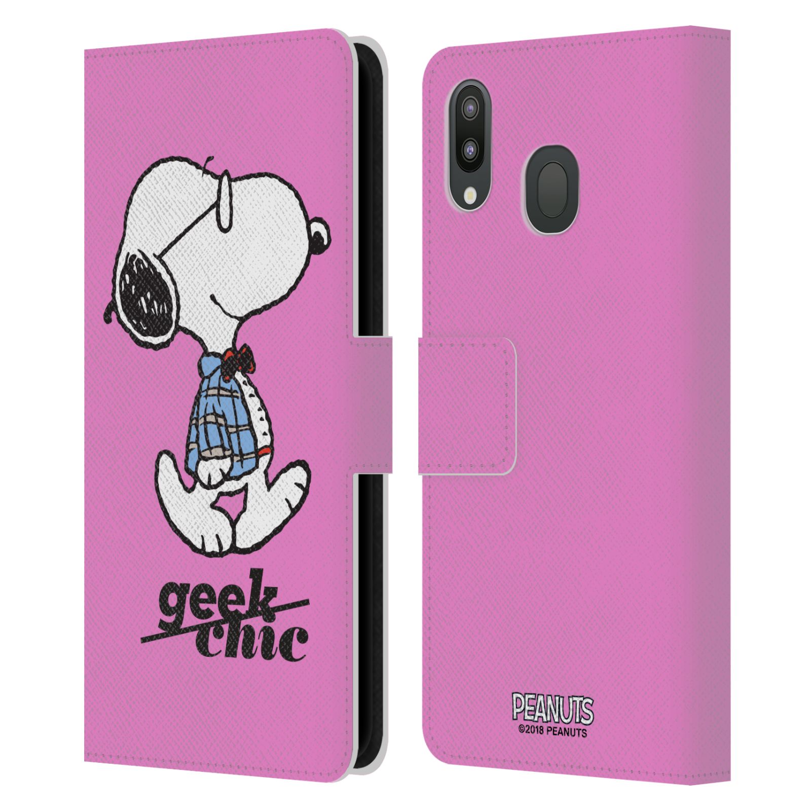 Pouzdro na mobil Samsung Galaxy M20 - Head Case - Peanuts - růžový pejsek snoopy nerd