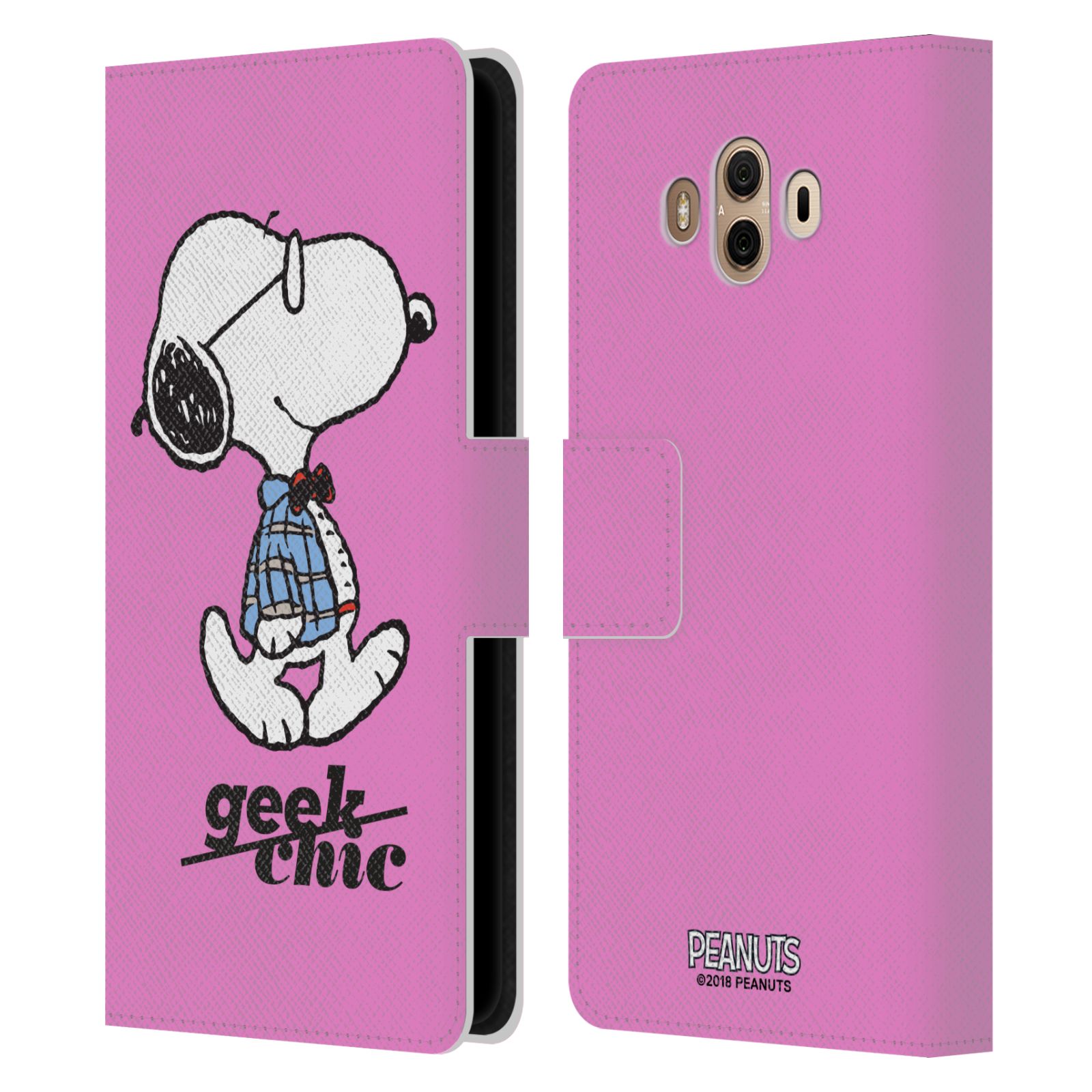Pouzdro na mobil Huawei Mate 10 - Head Case - Peanuts - růžový pejsek snoopy nerd