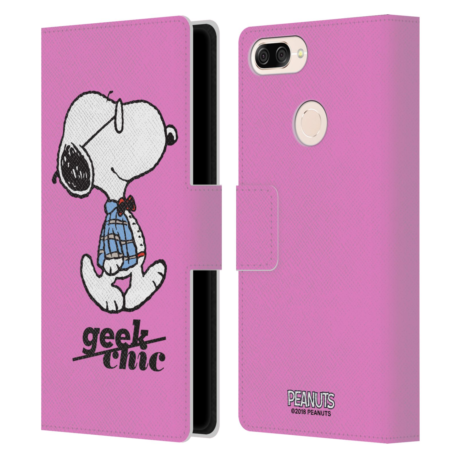Pouzdro na mobil Asus Zenfone Max Plus (M1) ZB570TL - Head Case - Peanuts - růžový pejsek snoopy nerd
