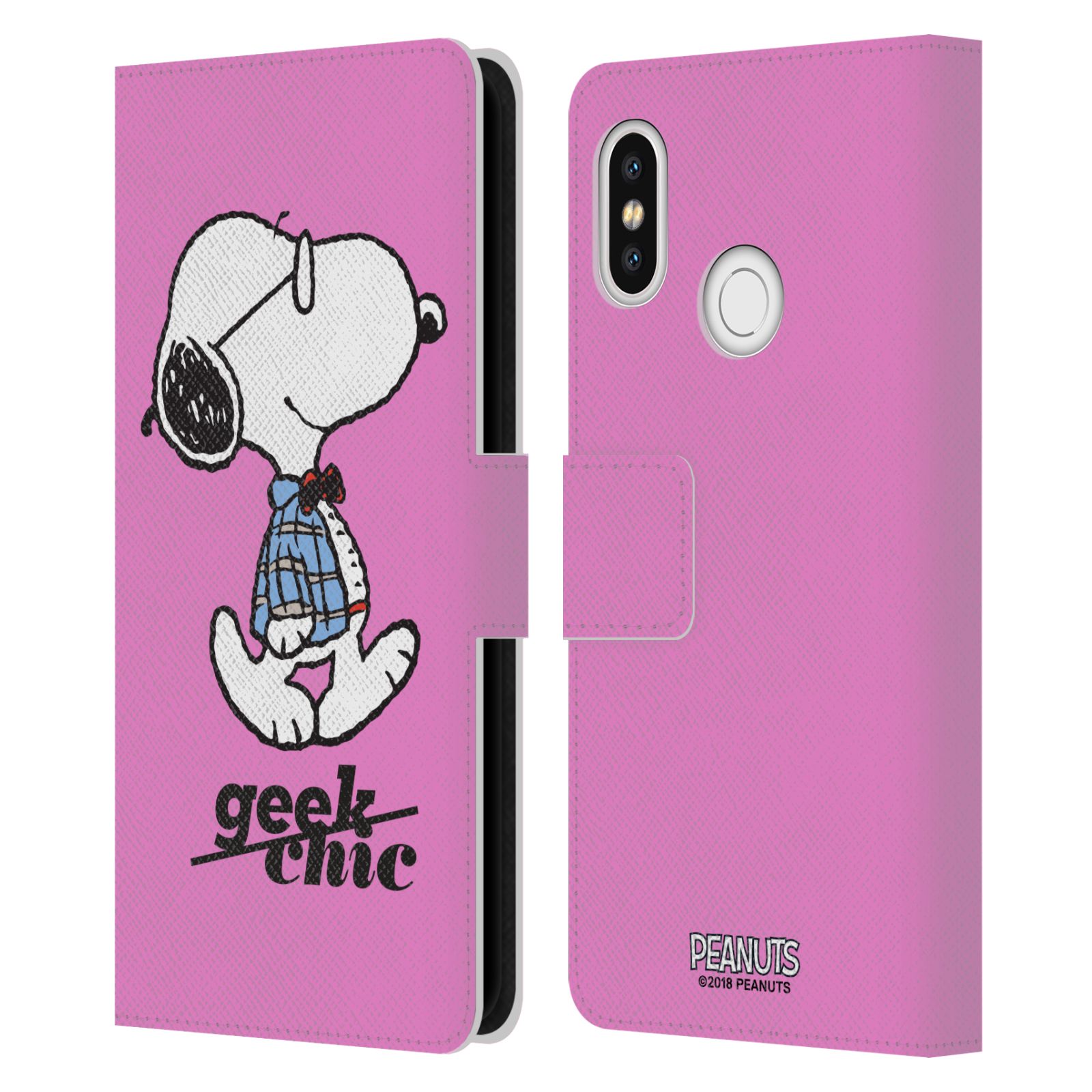 Pouzdro na mobil Xiaomi Mi 8 - Head Case - Peanuts - růžový pejsek snoopy nerd