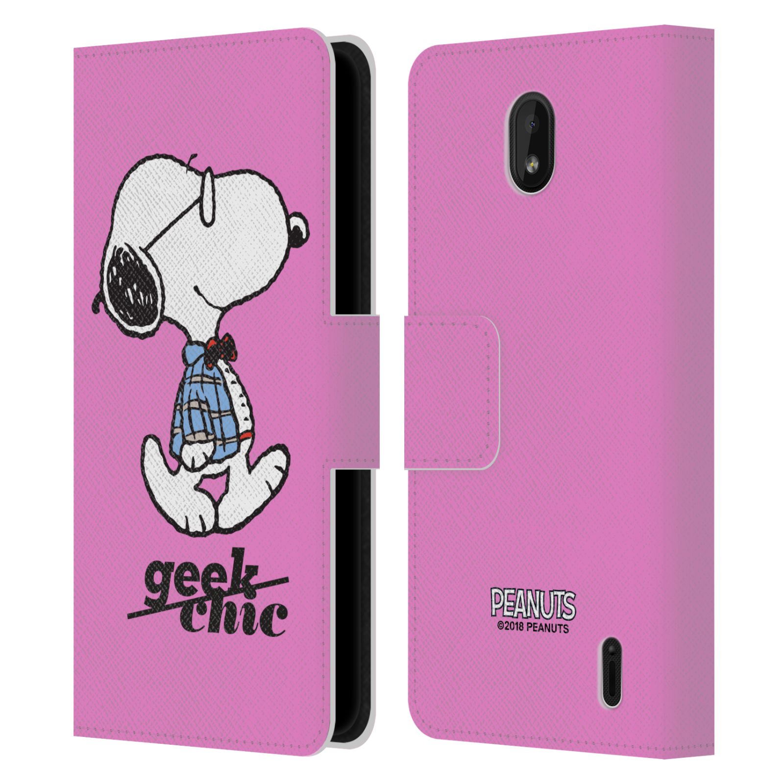 Pouzdro na mobil Nokia 1 PLUS - Head Case - Peanuts - růžový pejsek snoopy nerd