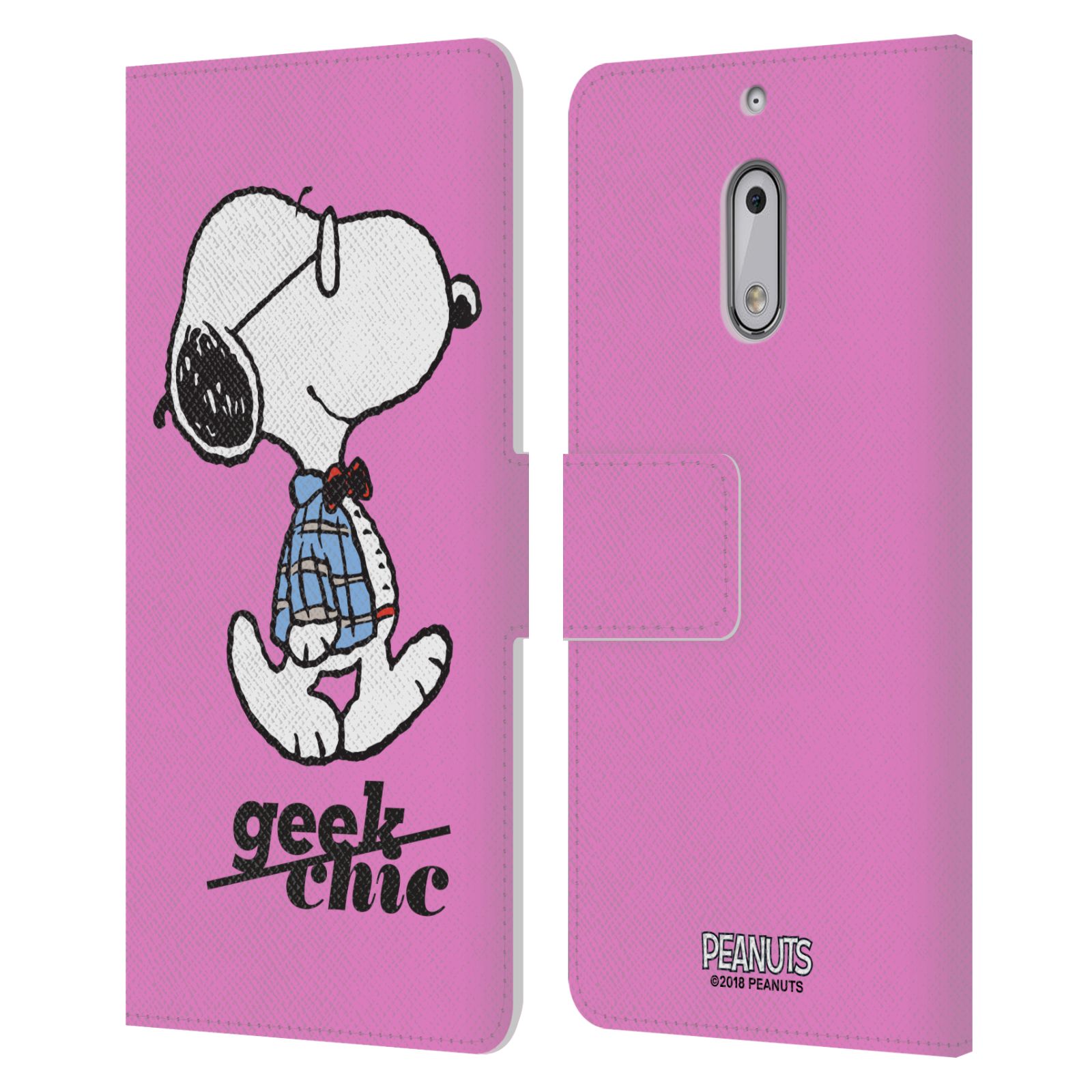 Pouzdro na mobil Nokia 6 - Head Case - Peanuts - růžový pejsek snoopy nerd