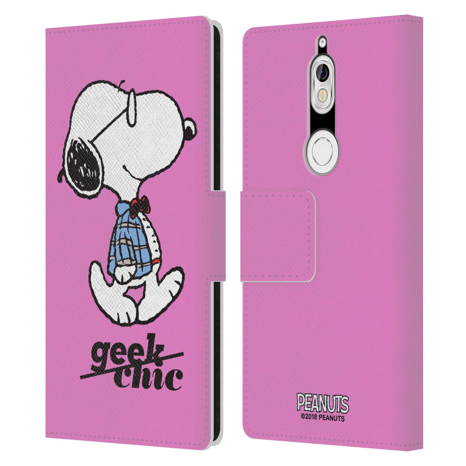 Pouzdro na mobil Nokia 7 - Head Case - Peanuts - růžový pejsek snoopy nerd