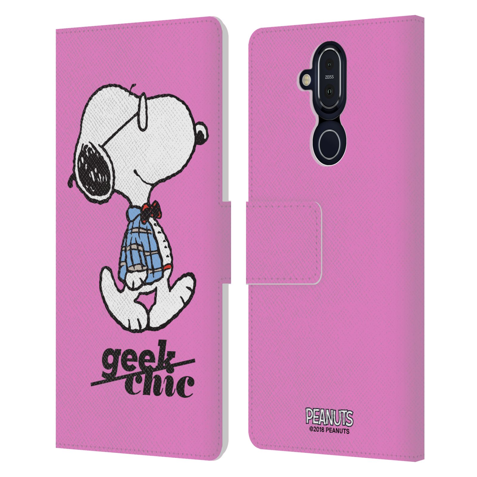 Pouzdro na mobil Nokia 8.1 - Head Case - Peanuts - růžový pejsek snoopy nerd