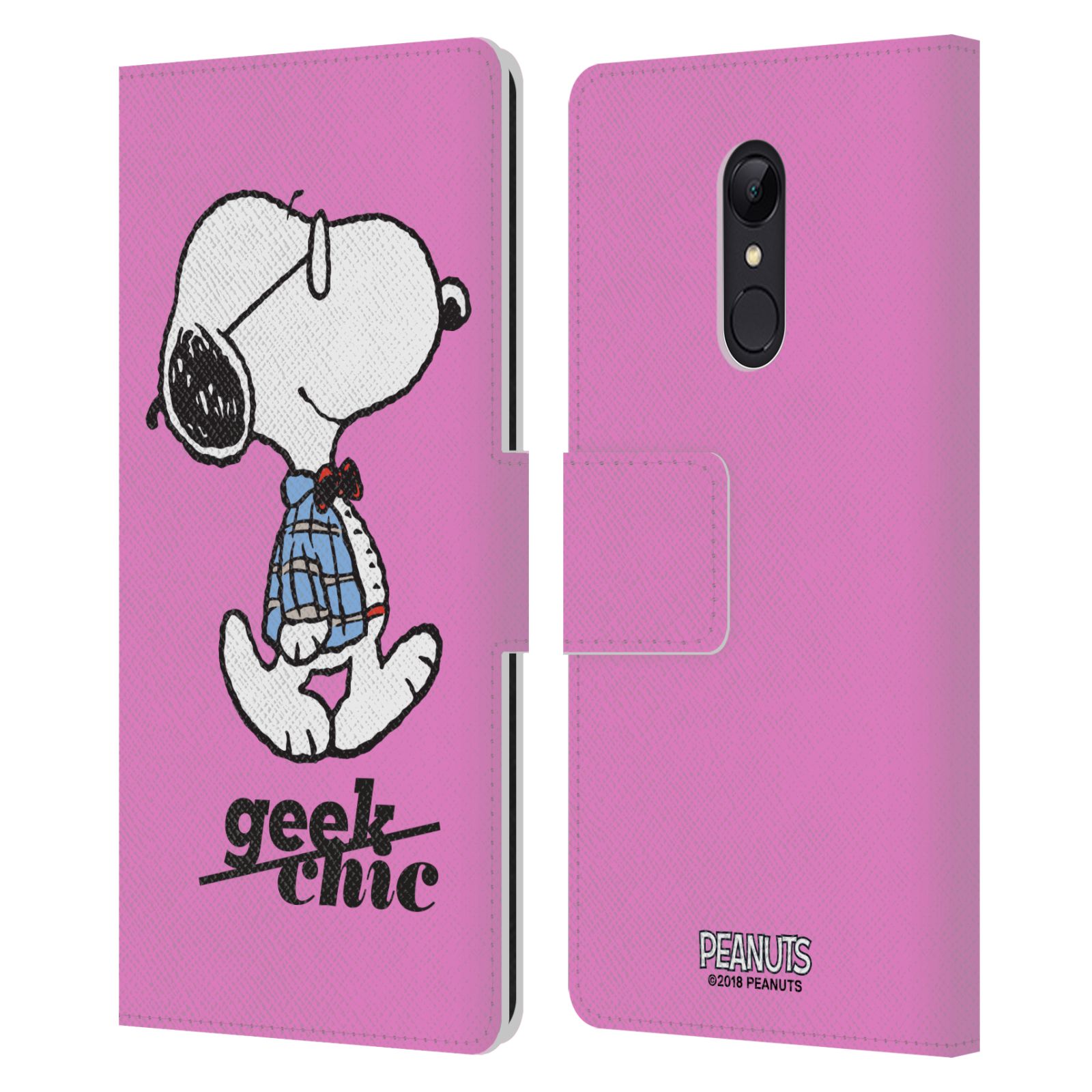 Pouzdro na mobil Xiaomi Redmi 5 - Head Case - Peanuts - růžový pejsek snoopy nerd