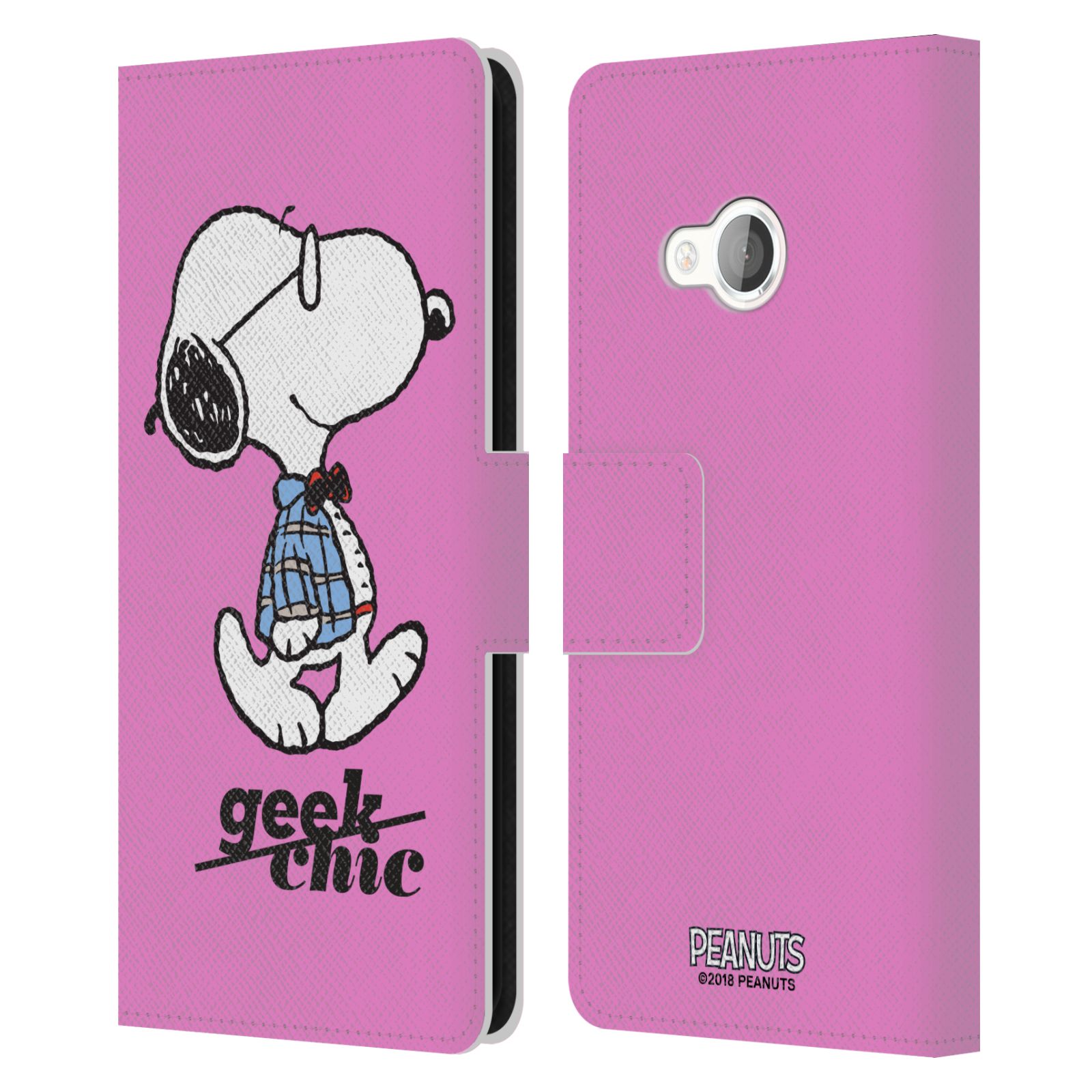 Pouzdro na mobil HTC U Play - Head Case - Peanuts - růžový pejsek snoopy nerd