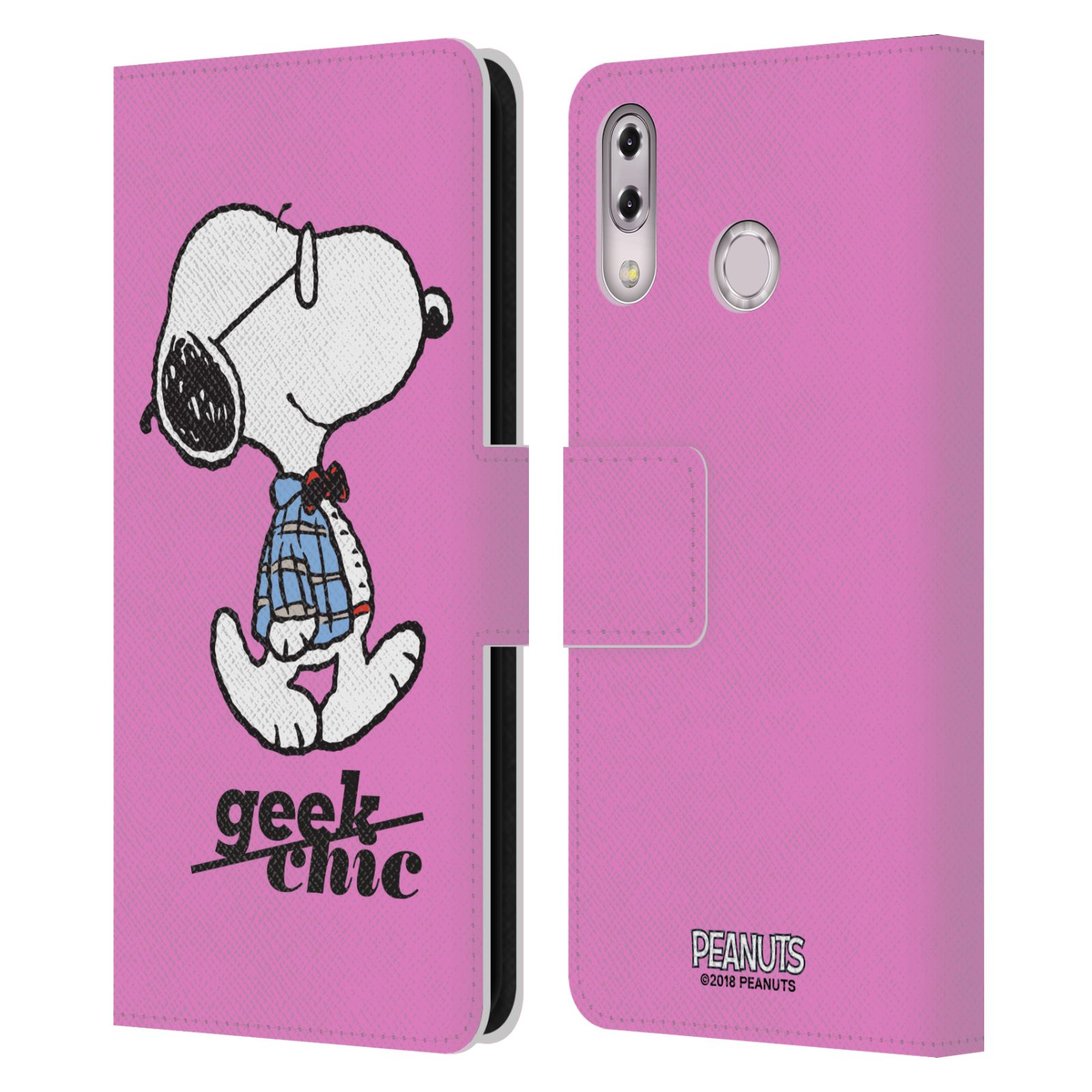 Pouzdro na mobil Asus Zenfone 5z ZS620KL / 5 ZE620KL - Head Case - Peanuts - růžový pejsek snoopy nerd