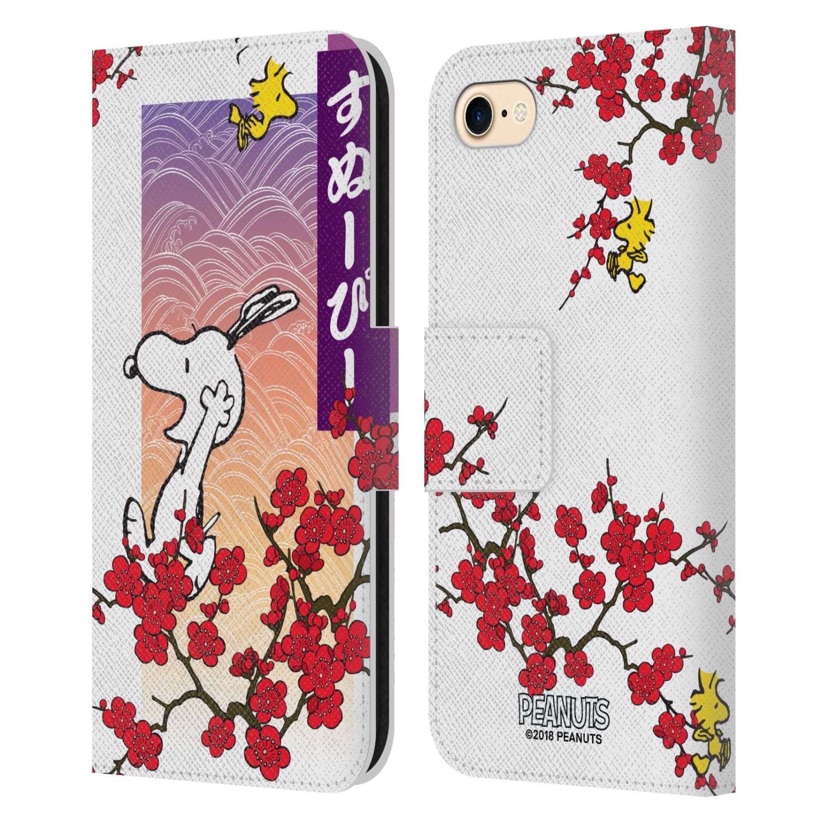 Pouzdro na mobil Apple Iphone 7 / 8 - Head Case - Peanuts - Snoopy, ptáček Woodstock rozkvetlá třešeň