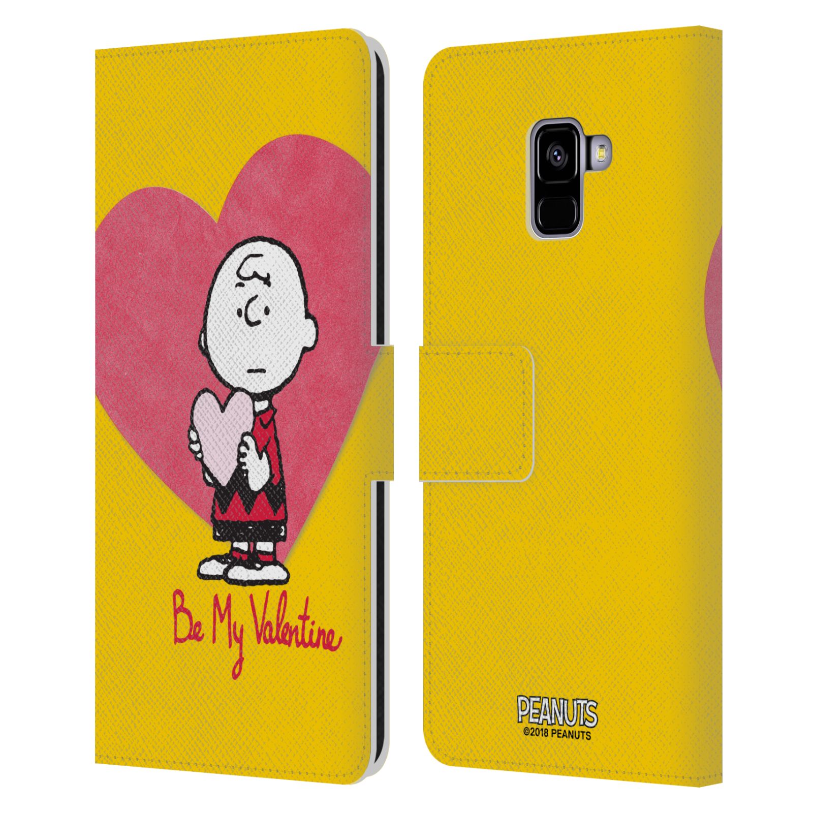 Pouzdro na mobil Samsung Galaxy A8 PLUS 2018 - Head Case -Peanuts - Charlie Brown valentýnské srdíčko
