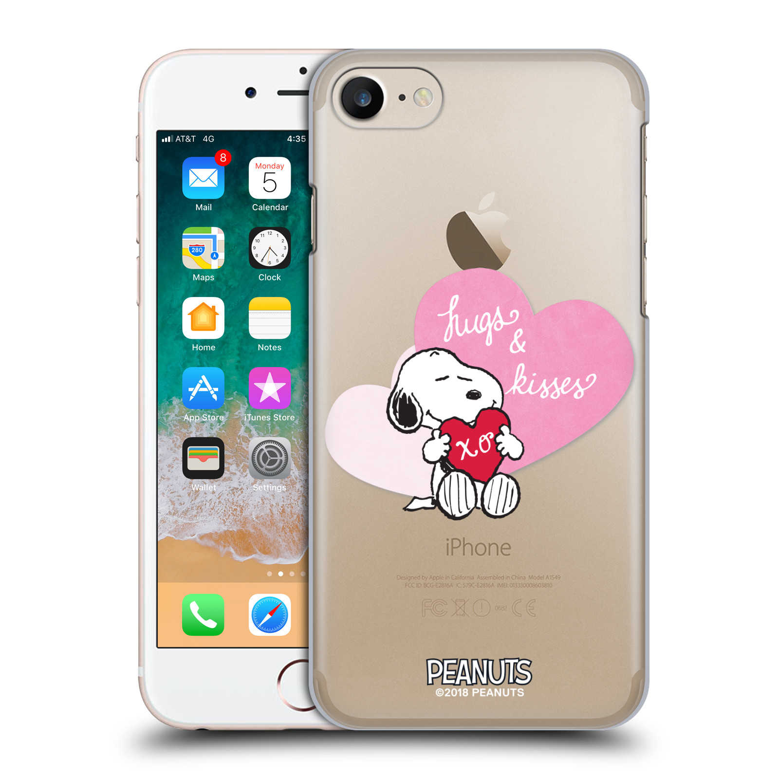 Pouzdro na mobil Apple Iphone 7/8 Oficiální motiv Snoopy pejsek růžové srdíčko