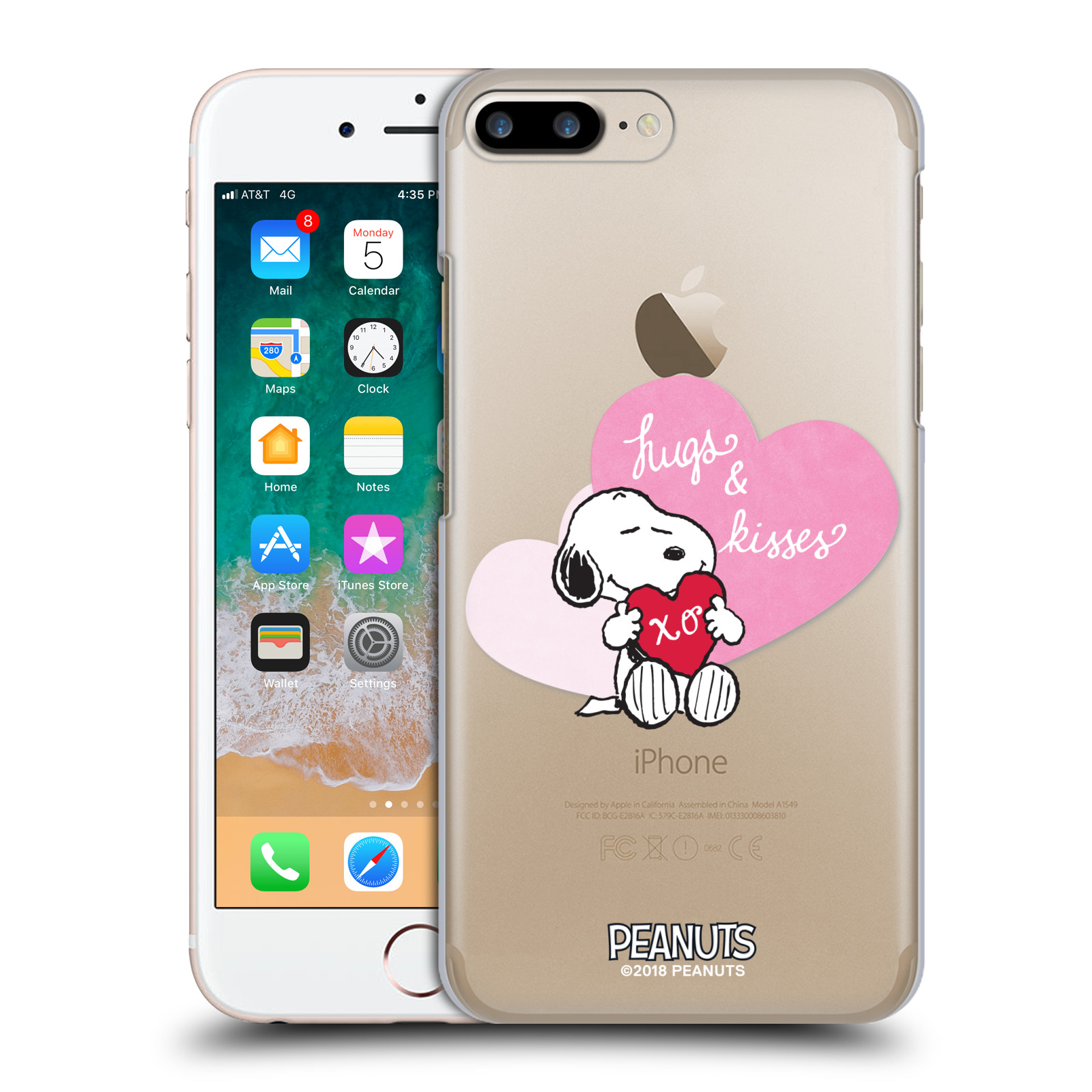 Pouzdro na mobil Apple Iphone 7/8 PLUS Oficiální motiv Snoopy pejsek růžové srdíčko