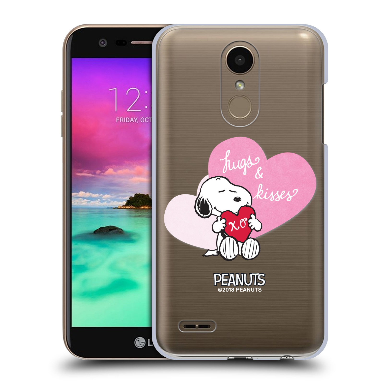 Pouzdro na mobil LG K10 2018 Oficiální motiv Snoopy pejsek růžové srdíčko