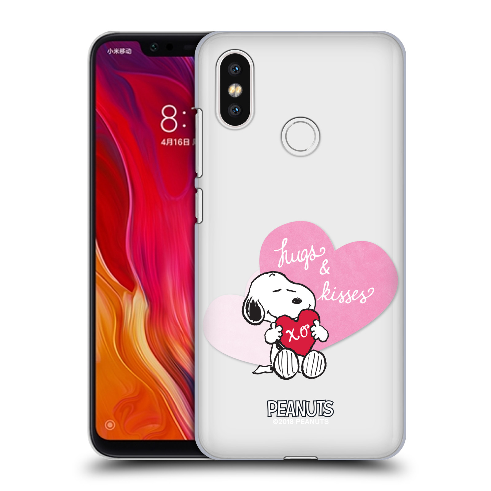 Pouzdro na mobil Xiaomi  Mi 8 Oficiální motiv Snoopy pejsek růžové srdíčko