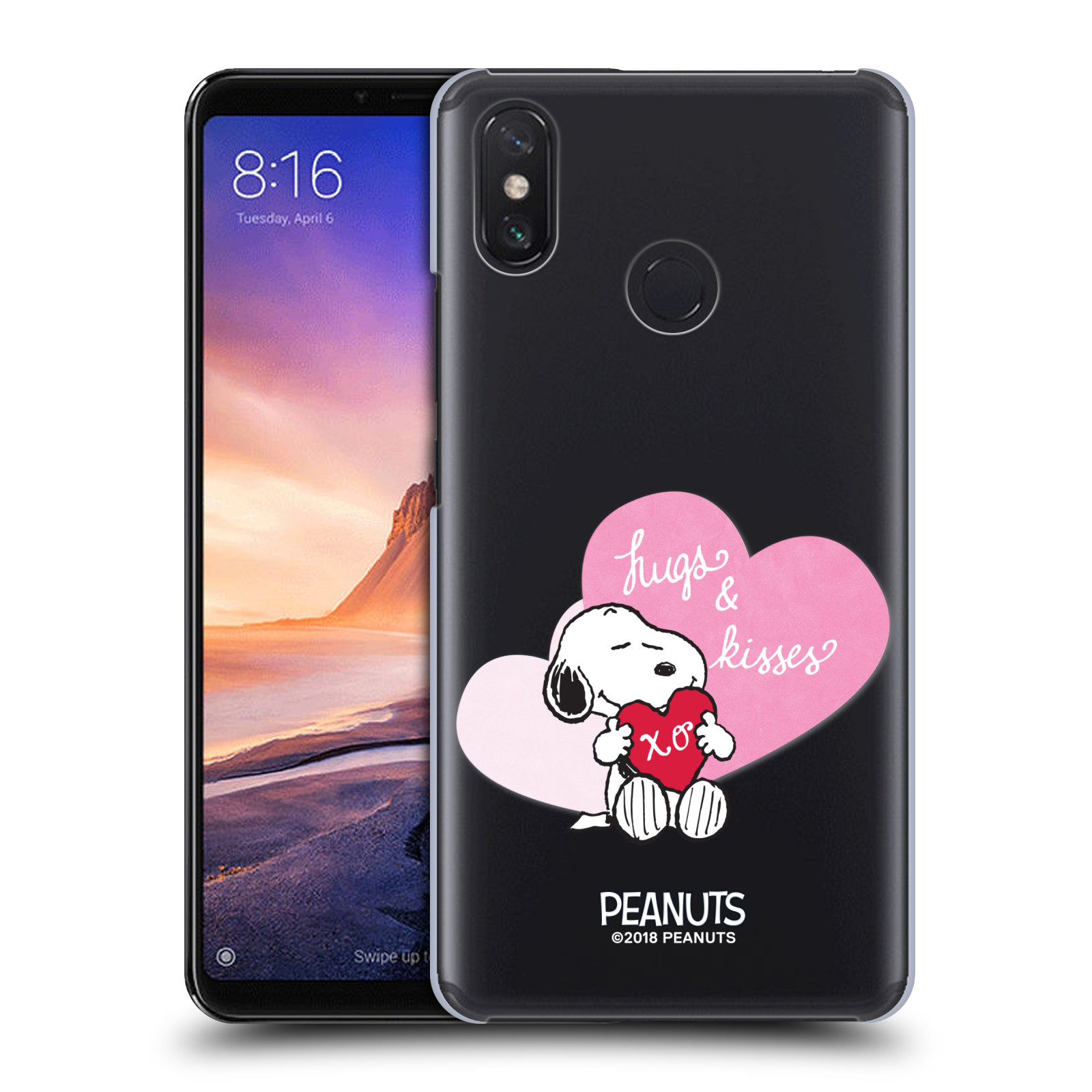Pouzdro na mobil Xiaomi Mi Max 3 Oficiální motiv Snoopy pejsek růžové srdíčko