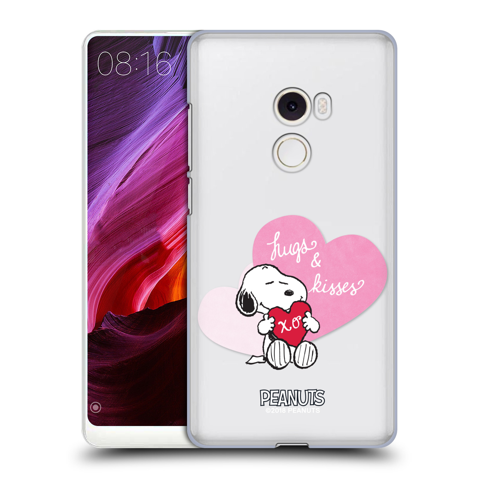 Pouzdro na mobil Xiaomi Mi Mix 2 Oficiální motiv Snoopy pejsek růžové srdíčko