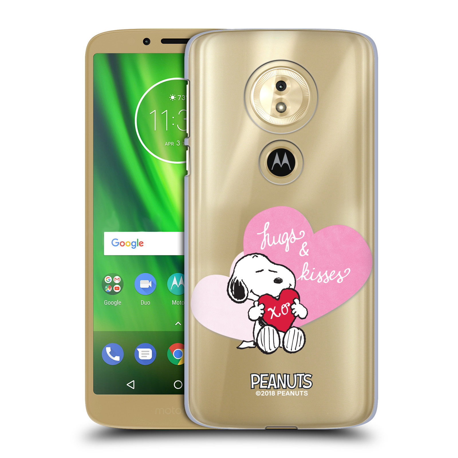 Pouzdro na mobil Motorola Moto E5 Oficiální motiv Snoopy pejsek růžové srdíčko