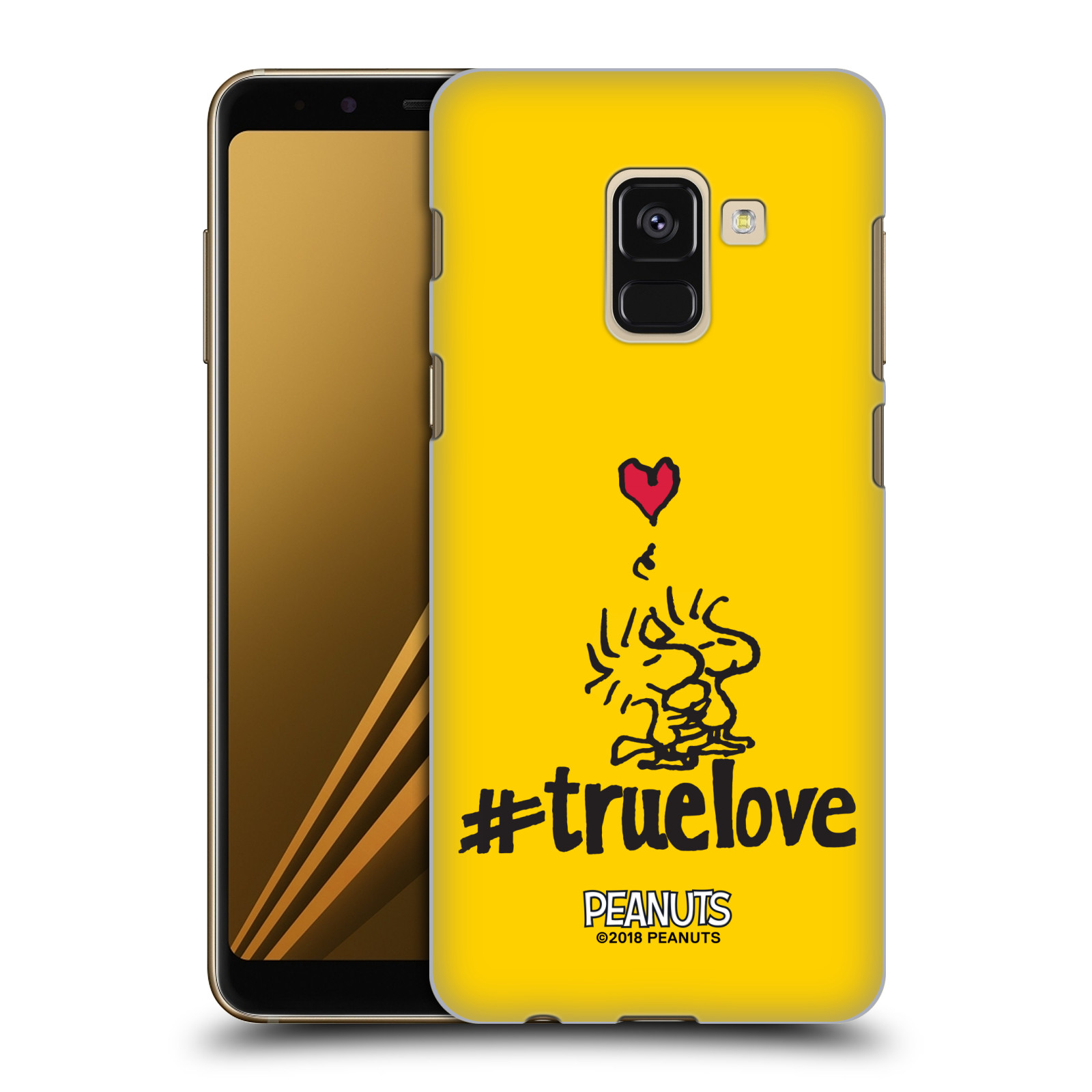 Pouzdro na mobil Samsung Galaxy A8+ 2018, A8 PLUS 2018 Oficiální motiv Peanuts ptáčci žlutá barva srdíčko