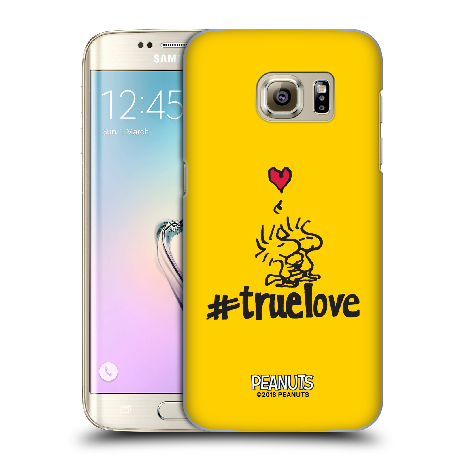 Pouzdro na mobil Samsung Galaxy S7 EDGE Oficiální motiv Peanuts ptáčci žlutá barva srdíčko