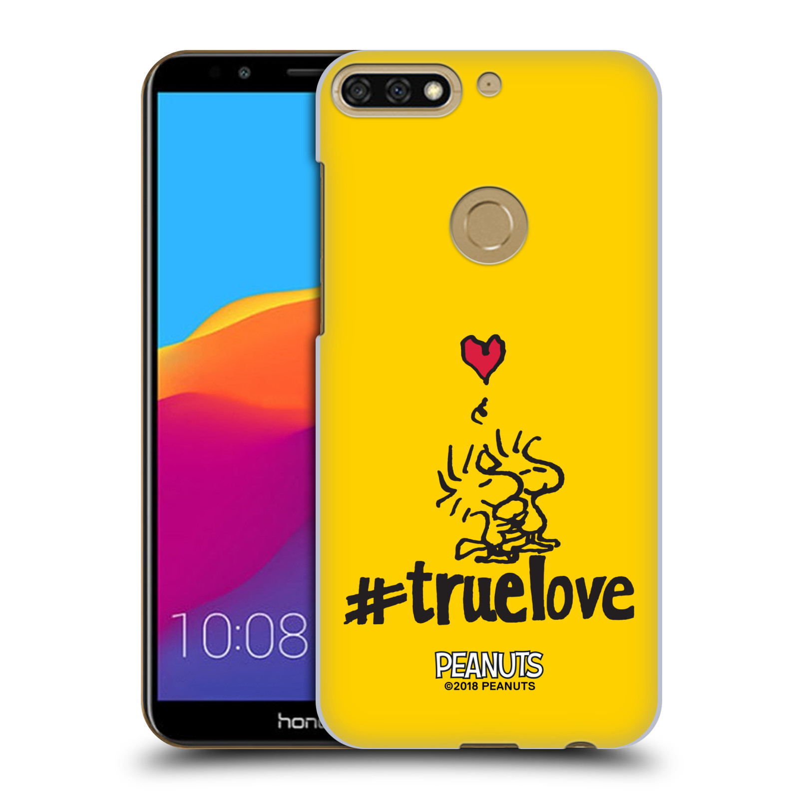Pouzdro na mobil HONOR 7C Oficiální motiv Peanuts ptáčci žlutá barva srdíčko