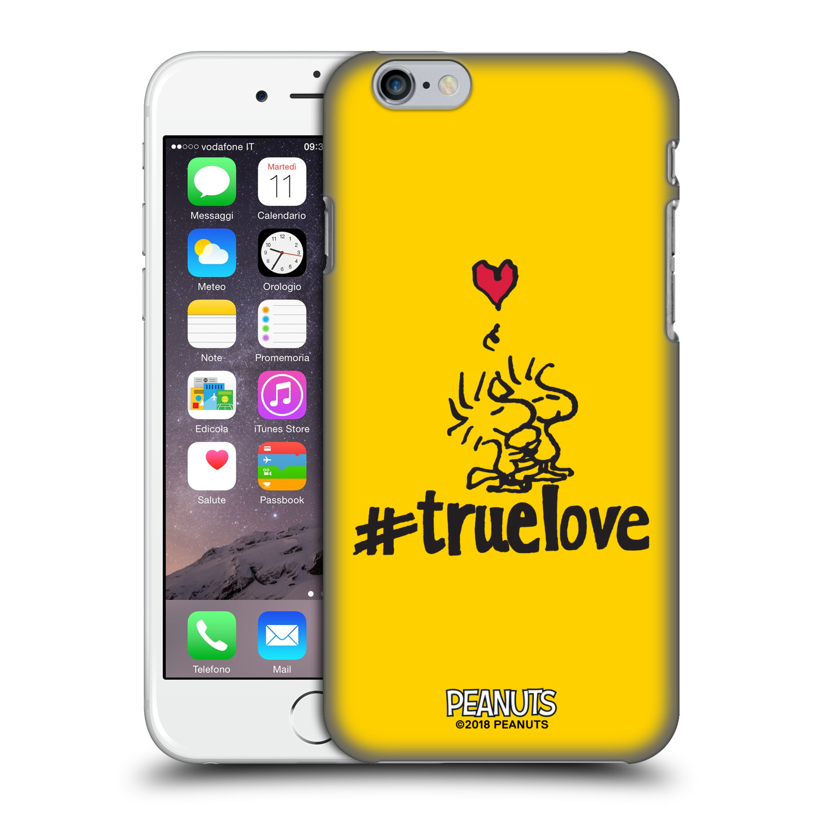 Pouzdro na mobil Apple Iphone 6/6S Oficiální motiv Peanuts ptáčci žlutá barva srdíčko