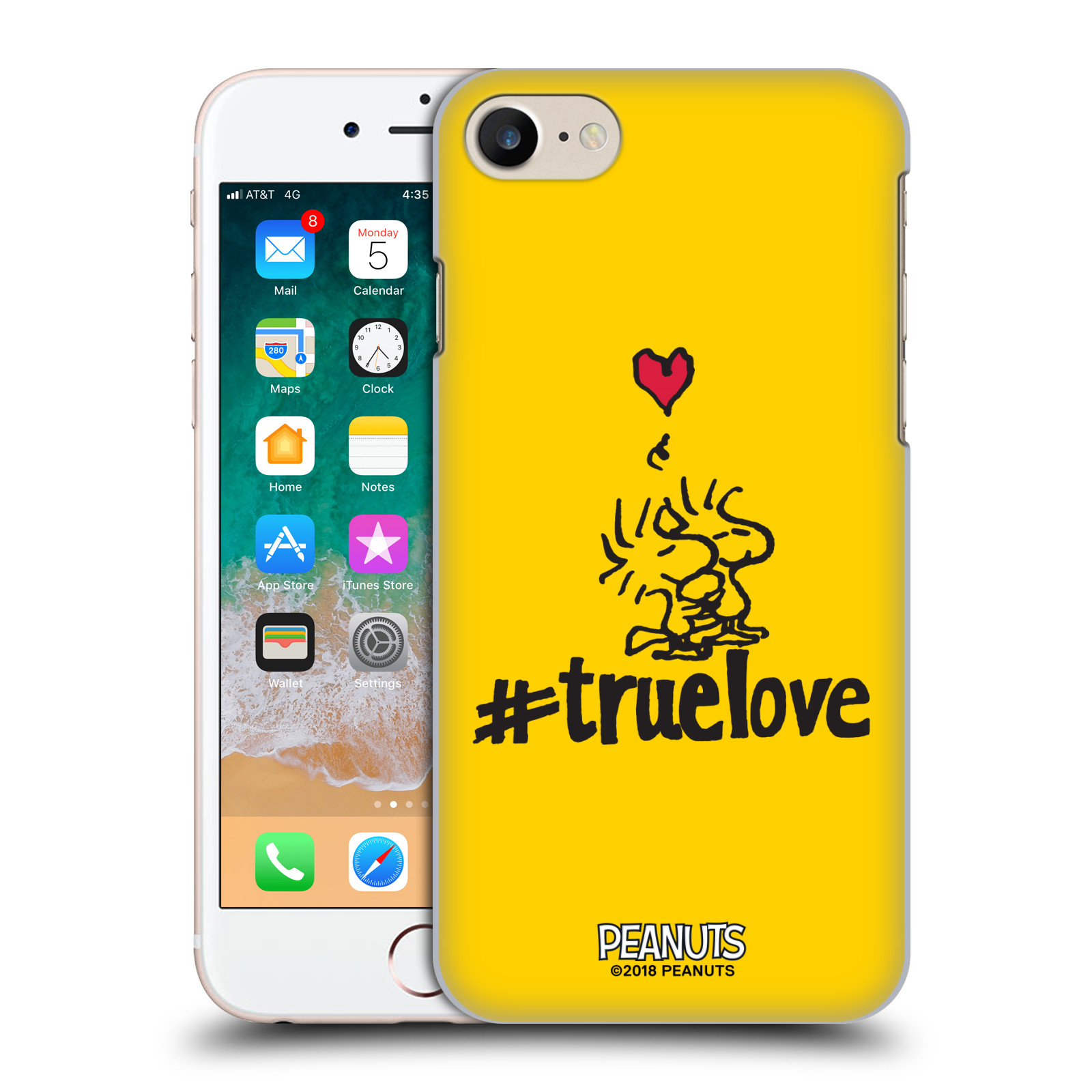 Pouzdro na mobil Apple Iphone 7/8 Oficiální motiv Peanuts ptáčci žlutá barva srdíčko