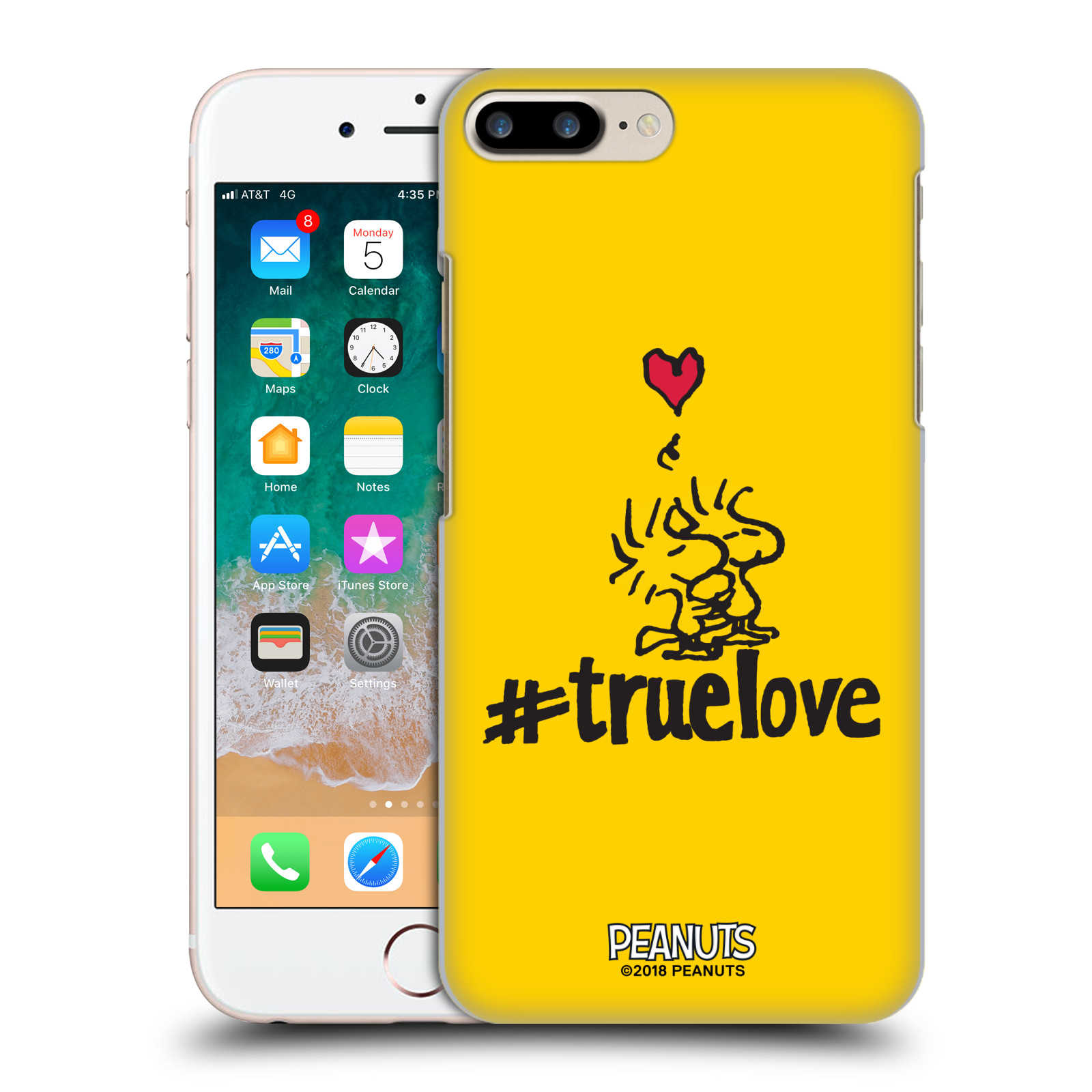 Pouzdro na mobil Apple Iphone 7/8 PLUS Oficiální motiv Peanuts ptáčci žlutá barva srdíčko
