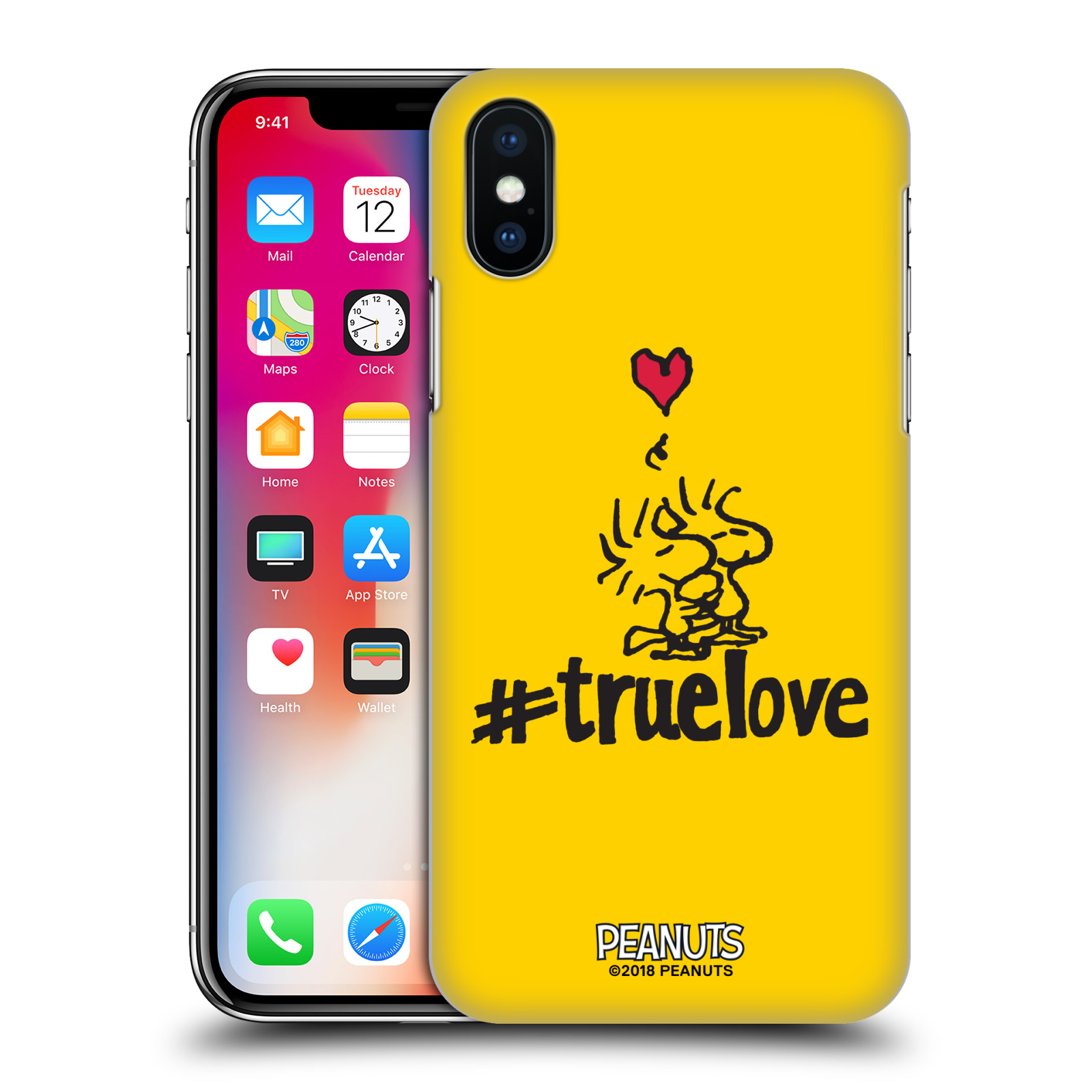 Pouzdro na mobil Apple Iphone X/XS Oficiální motiv Peanuts ptáčci žlutá barva srdíčko