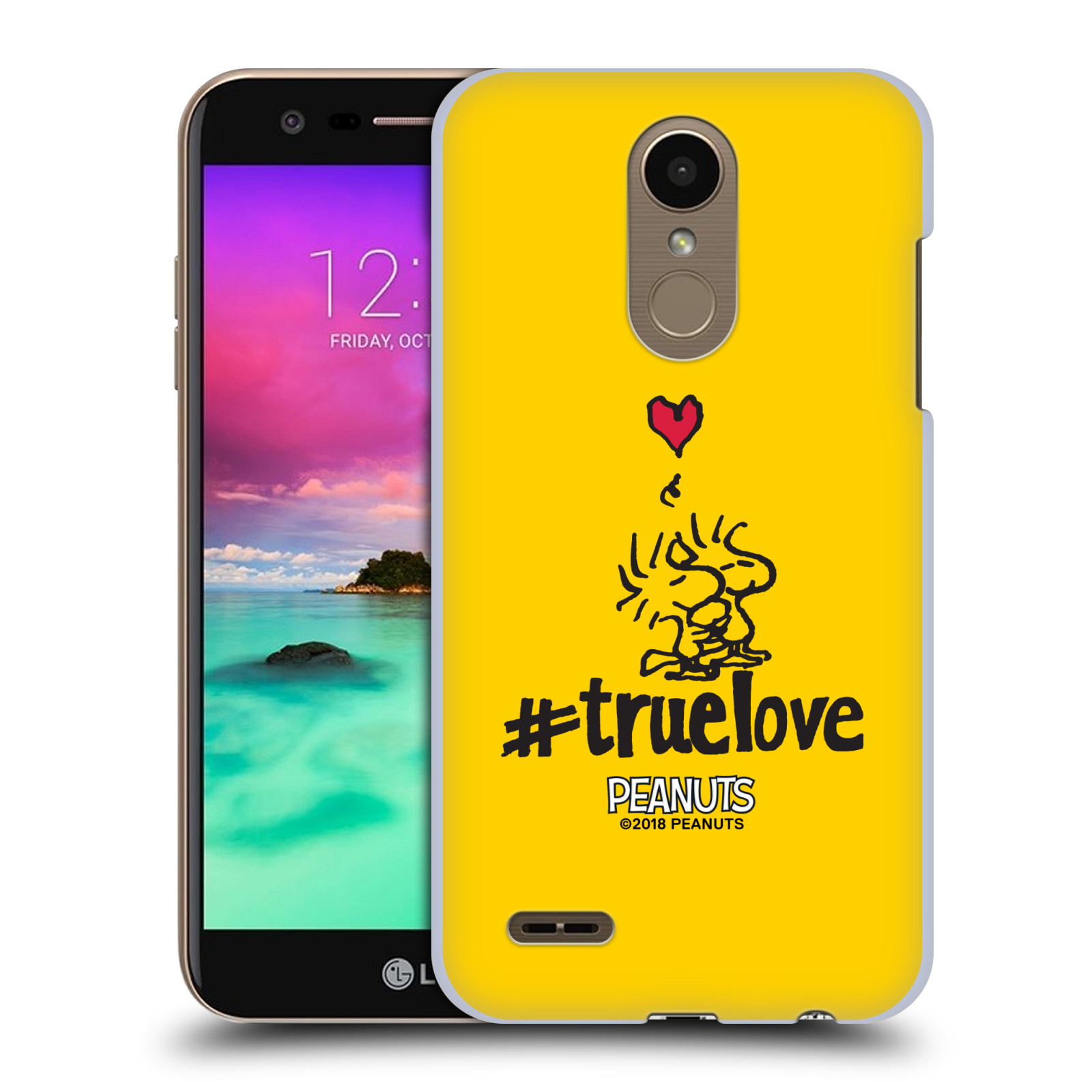Pouzdro na mobil LG K10 2018 Oficiální motiv Peanuts ptáčci žlutá barva srdíčko