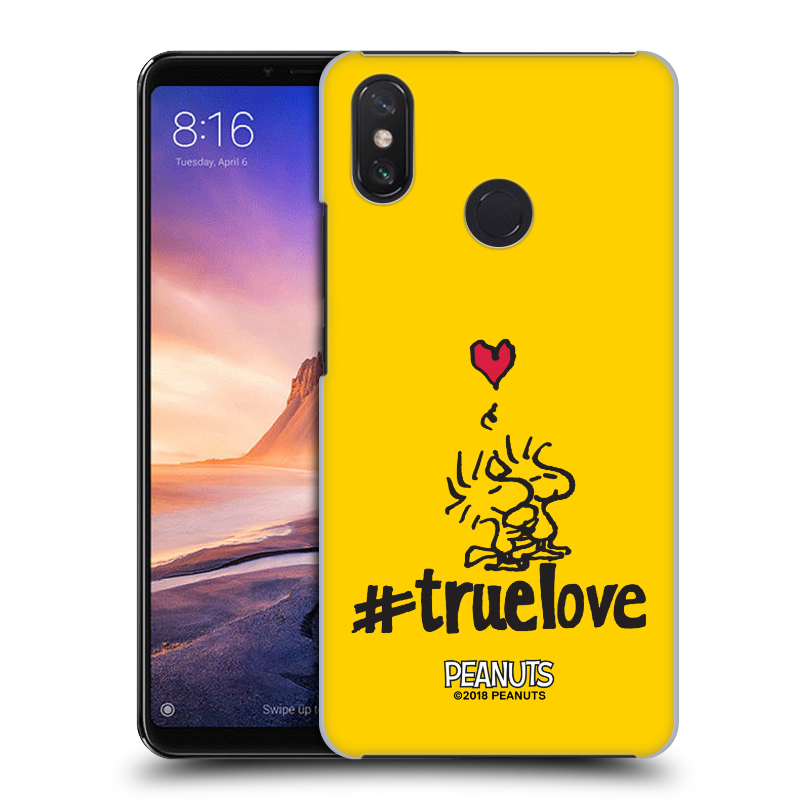 Pouzdro na mobil Xiaomi Mi Max 3 Oficiální motiv Peanuts ptáčci žlutá barva srdíčko