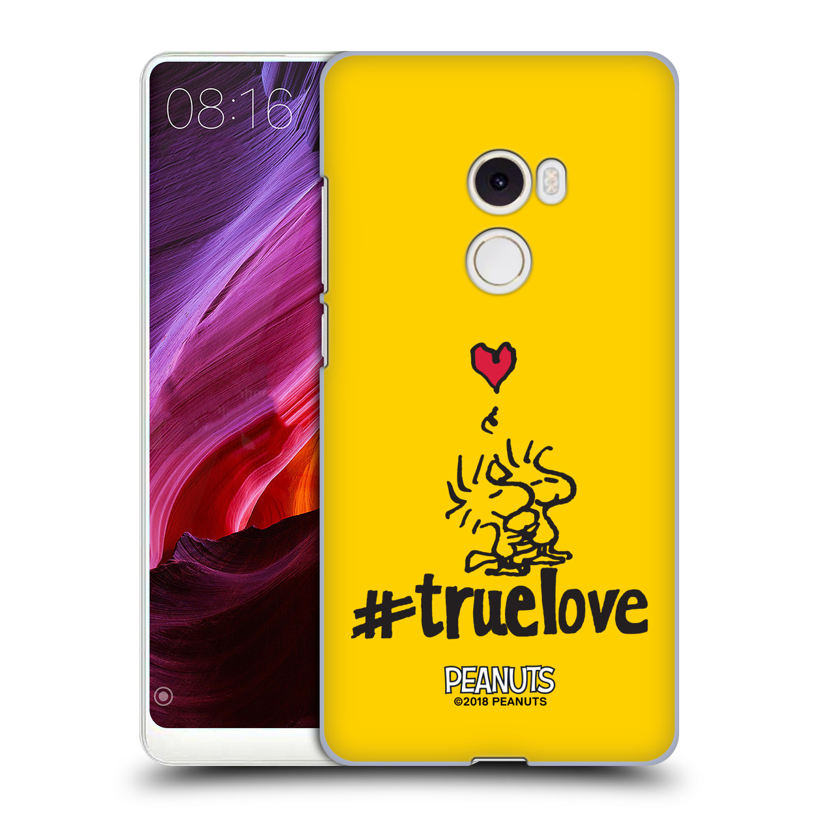 Pouzdro na mobil Xiaomi Mi Mix 2 Oficiální motiv Peanuts ptáčci žlutá barva srdíčko