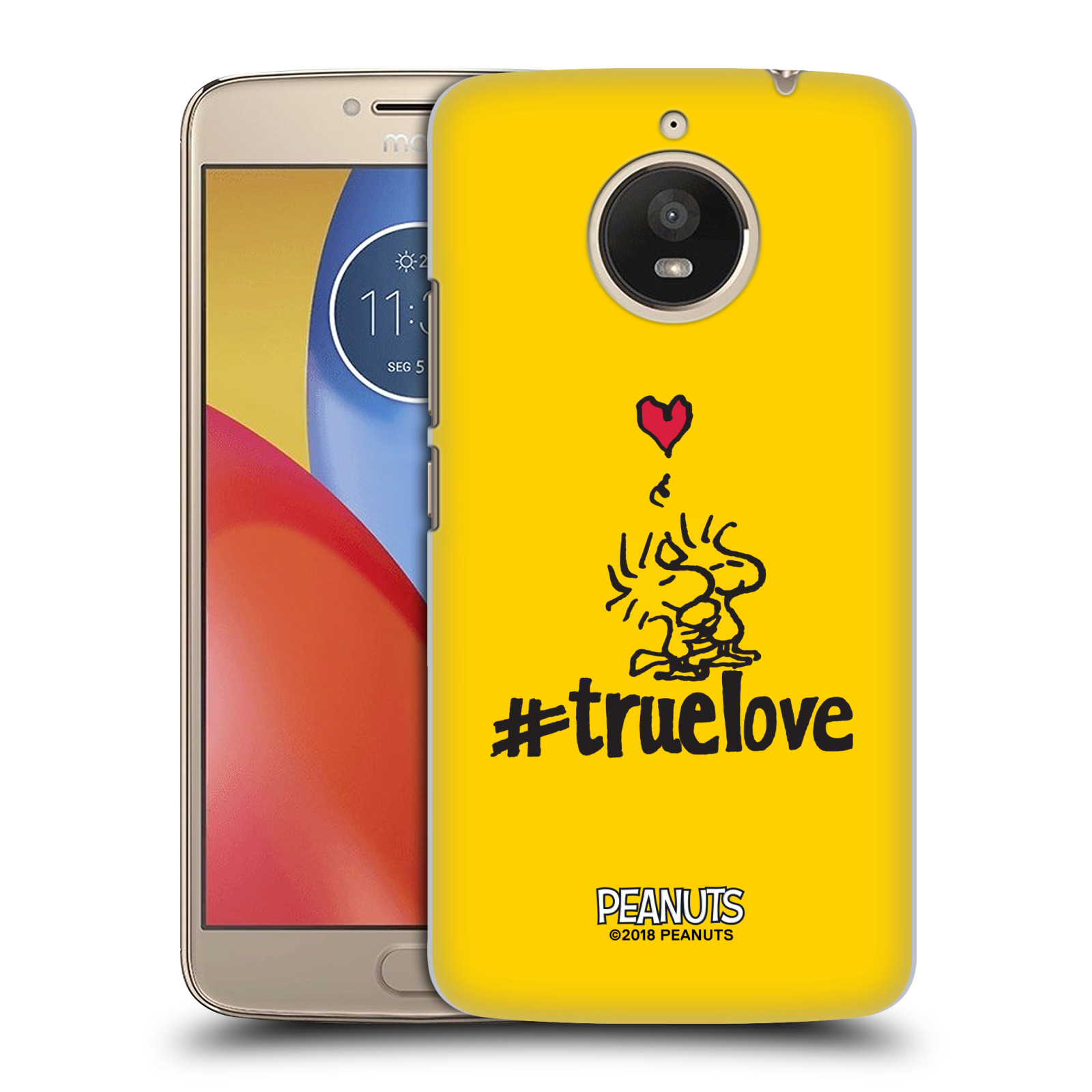 Pouzdro na mobil Lenovo Moto E4 PLUS Oficiální motiv Peanuts ptáčci žlutá barva srdíčko