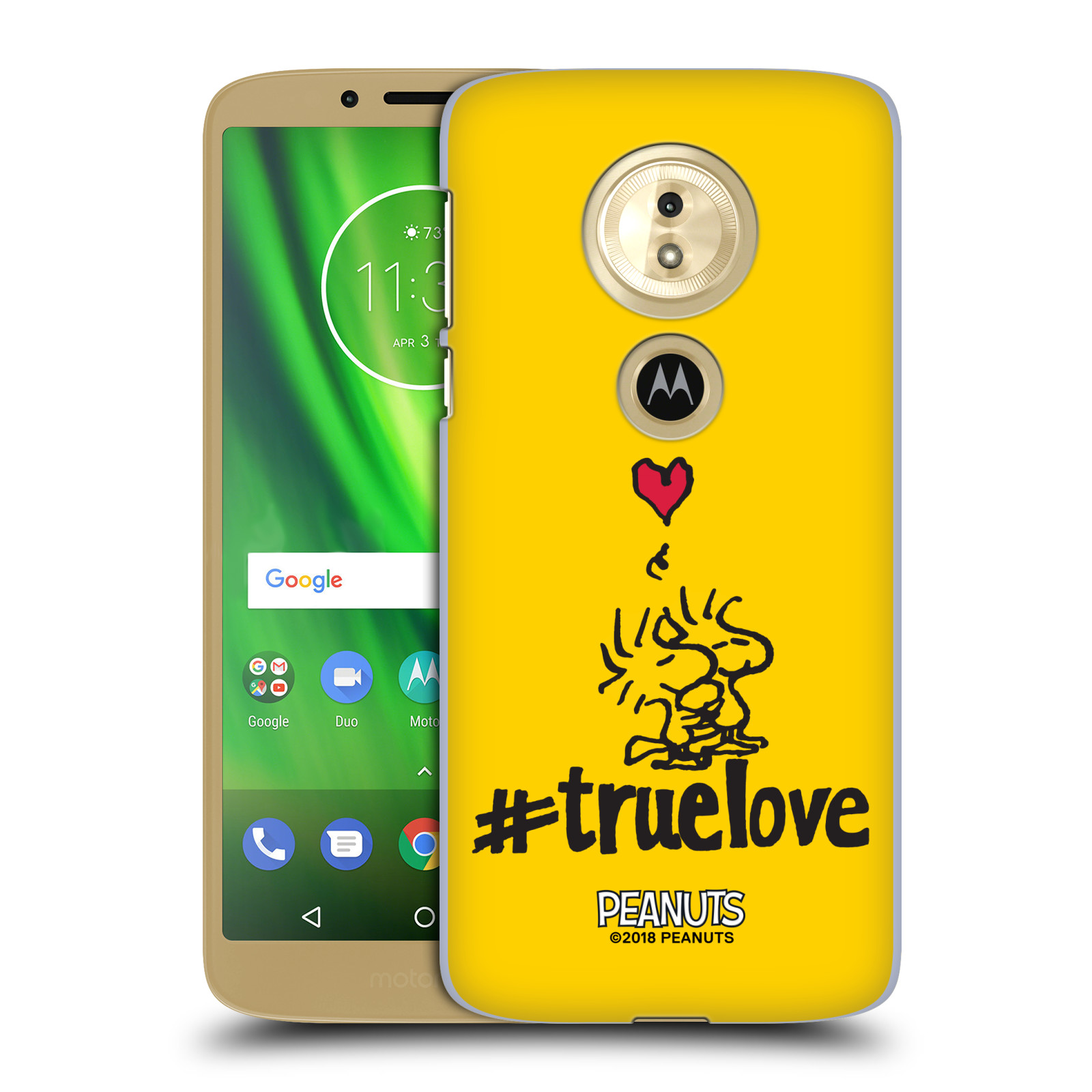 Pouzdro na mobil Motorola Moto E5 Oficiální motiv Peanuts ptáčci žlutá barva srdíčko