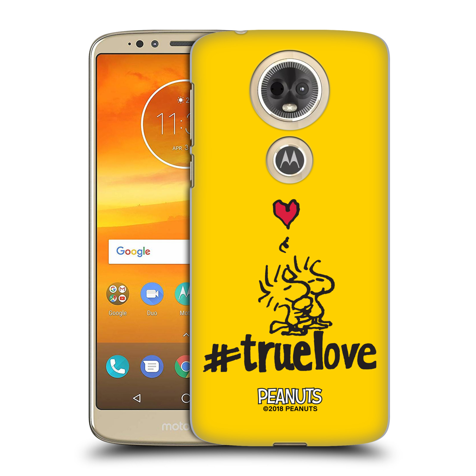 Pouzdro na mobil Motorola Moto E5 PLUS Oficiální motiv Peanuts ptáčci žlutá barva srdíčko