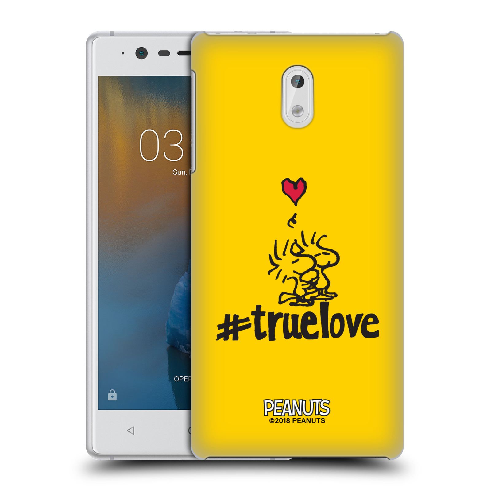 Pouzdro na mobil Nokia 3 Oficiální motiv Peanuts ptáčci žlutá barva srdíčko