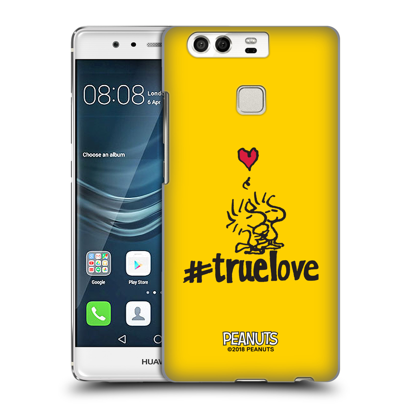 Pouzdro na mobil Huawei P9 / P9 DUAL SIM Oficiální motiv Peanuts ptáčci žlutá barva srdíčko