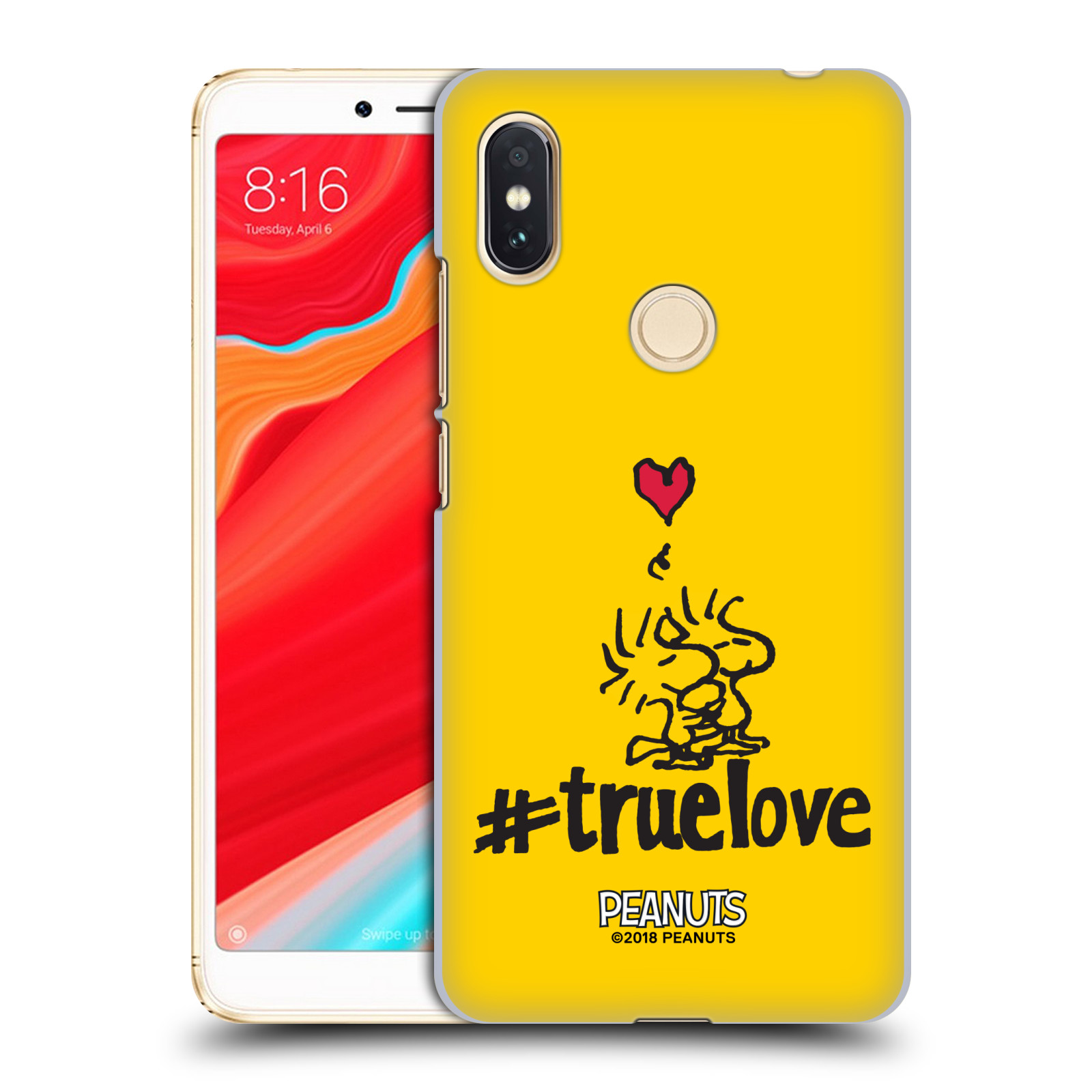 Pouzdro na mobil Xiaomi Redmi S2 Oficiální motiv Peanuts ptáčci žlutá barva srdíčko
