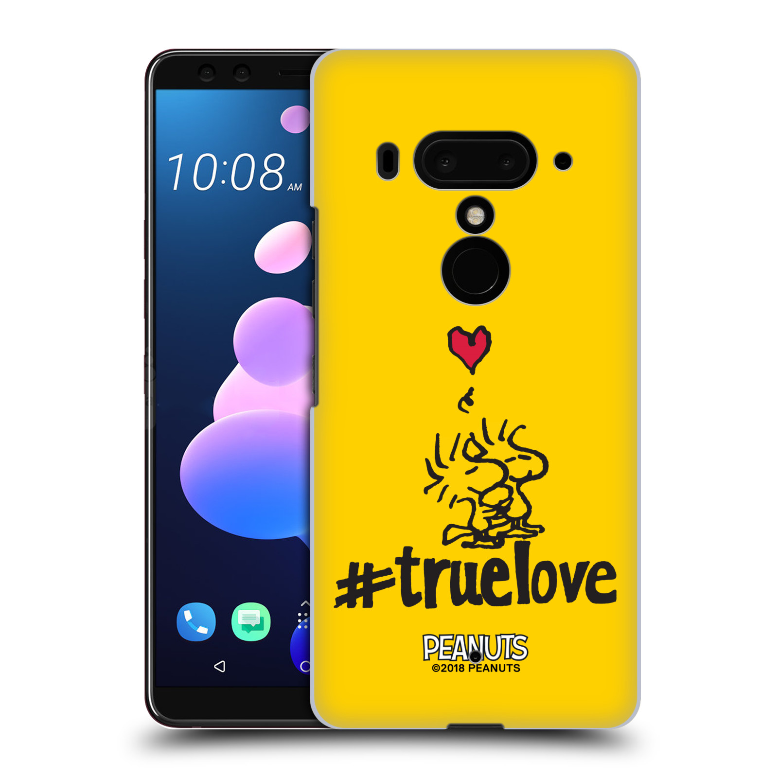 Pouzdro na mobil HTC U 12 PLUS / U 12+ DUAL SIM Oficiální motiv Peanuts ptáčci žlutá barva srdíčko