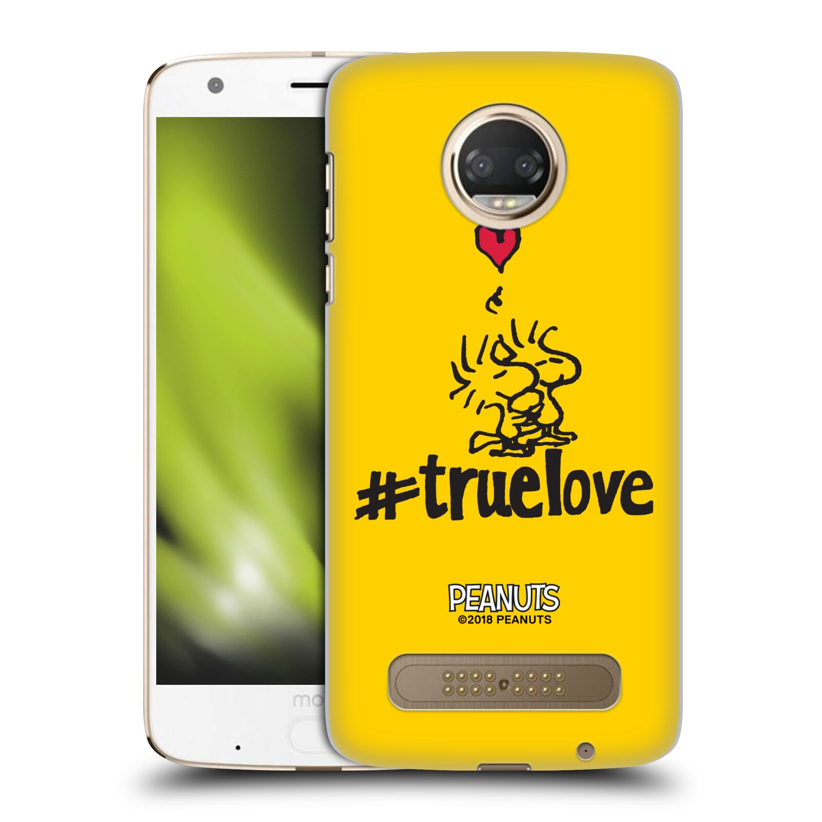 Pouzdro na mobil Motorola Moto Z2 PLAY Oficiální motiv Peanuts ptáčci žlutá barva srdíčko