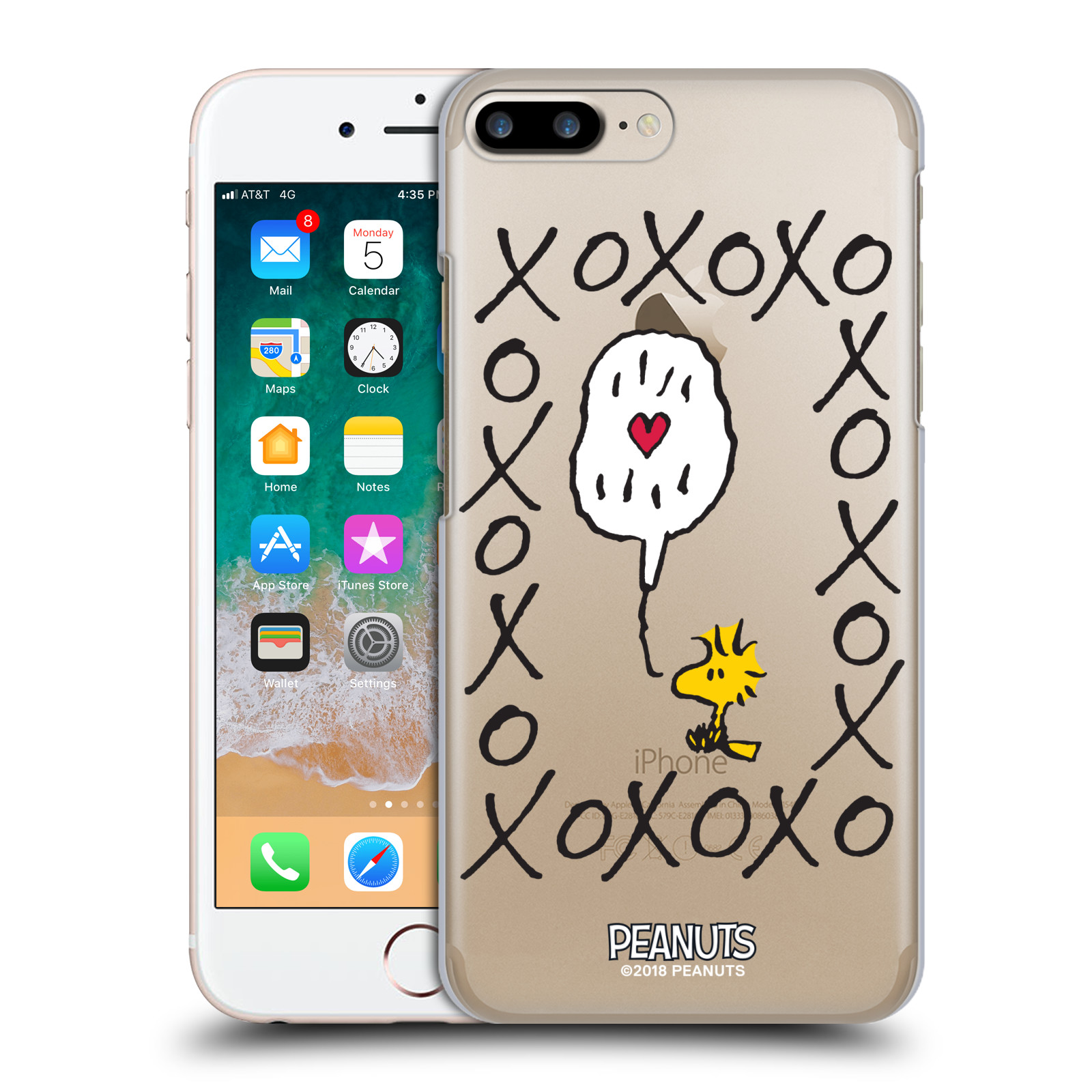 Pouzdro na mobil Apple Iphone 7/8 PLUS Oficiální motiv Peanuts ptáček Woodstock srdíčko