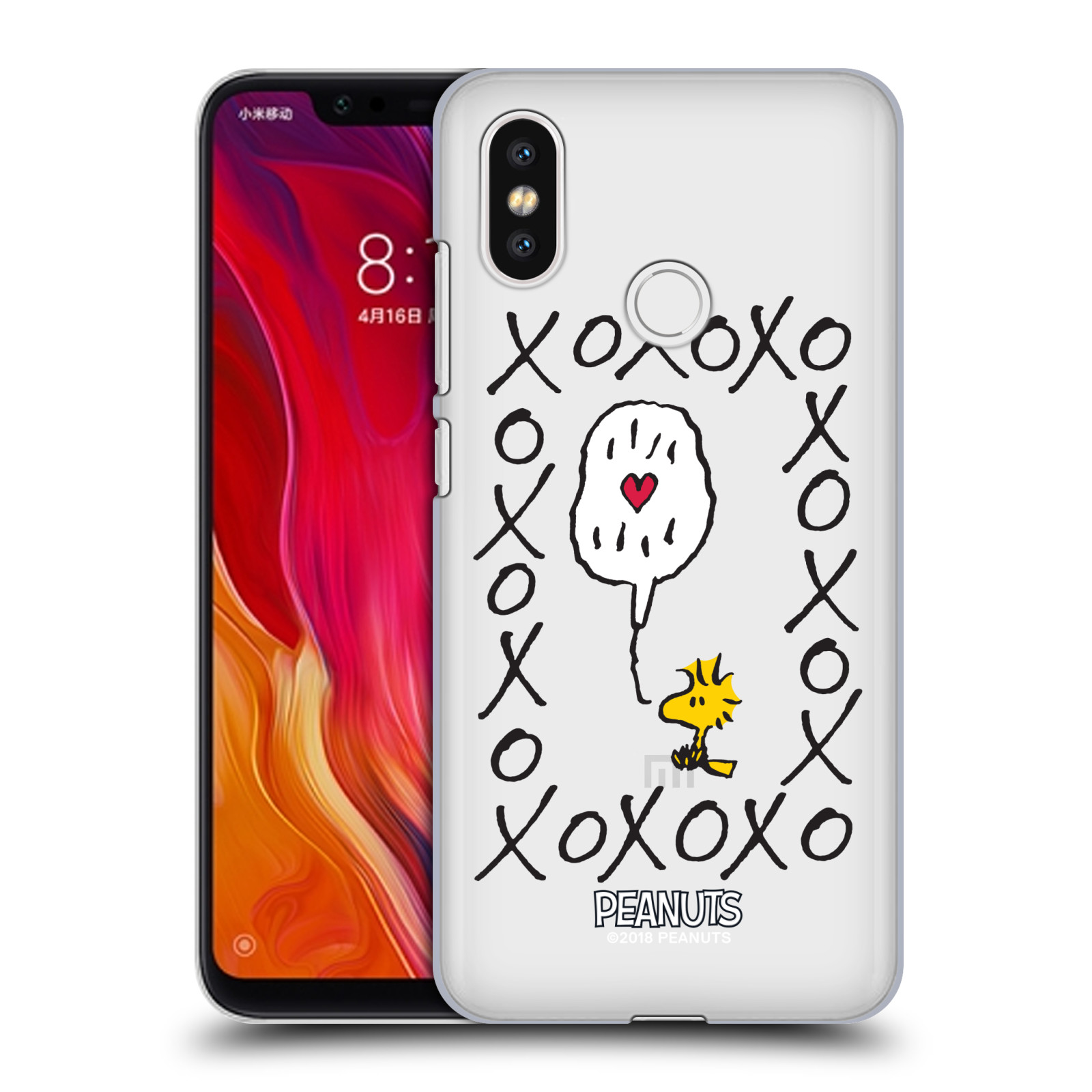 Pouzdro na mobil Xiaomi  Mi 8 Oficiální motiv Peanuts ptáček Woodstock srdíčko
