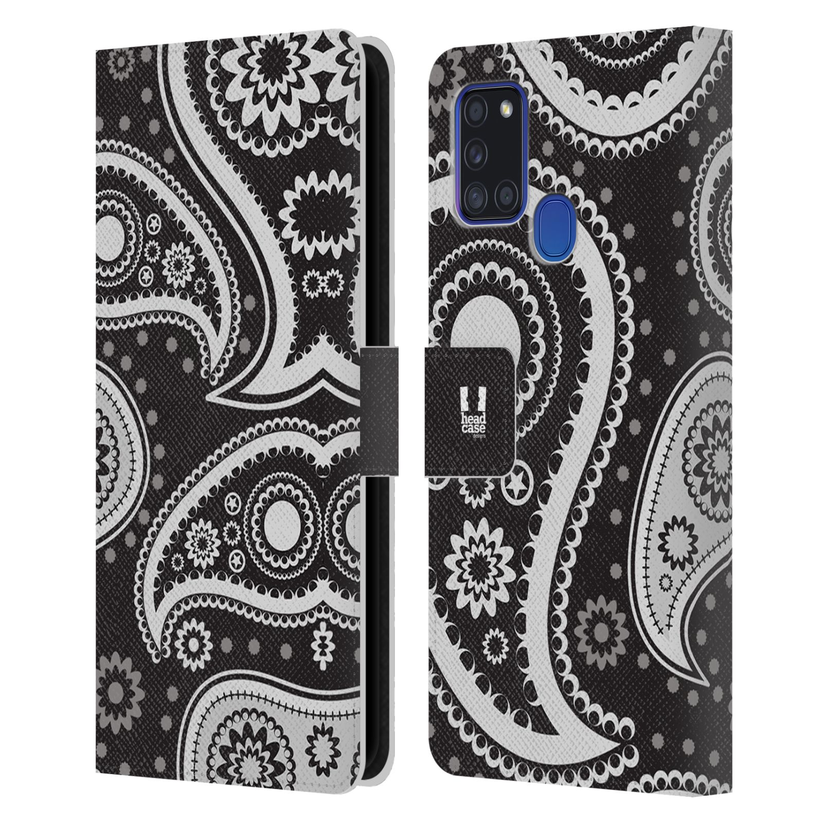 HEAD CASE Flipové pouzdro pro mobil Samsung Galaxy A21s barevné slzy černá a bílá