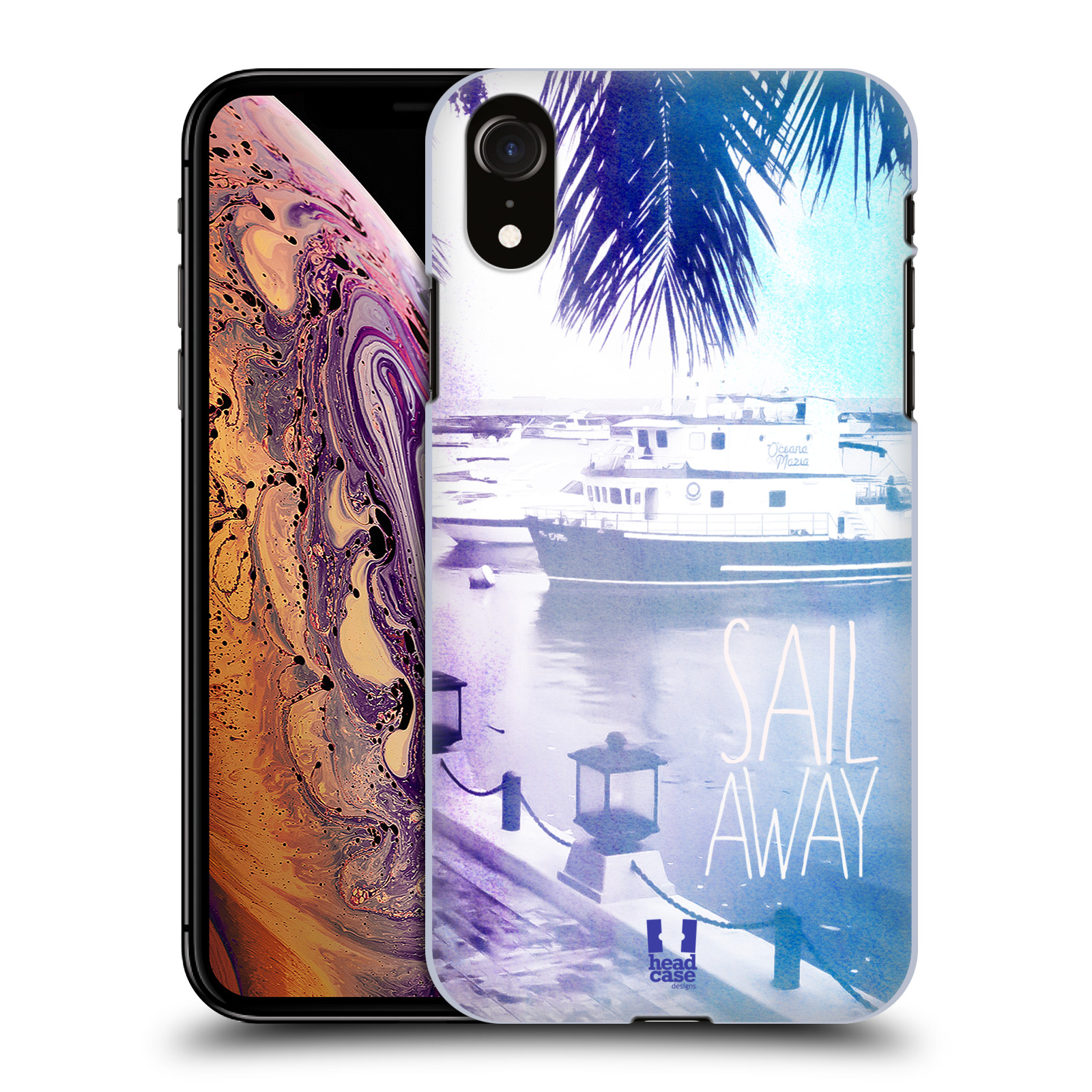 HEAD CASE plastový obal na mobil Apple Iphone XR vzor Pozitivní vlny MODRÁ, přístav s loděmi SAIL AWAY