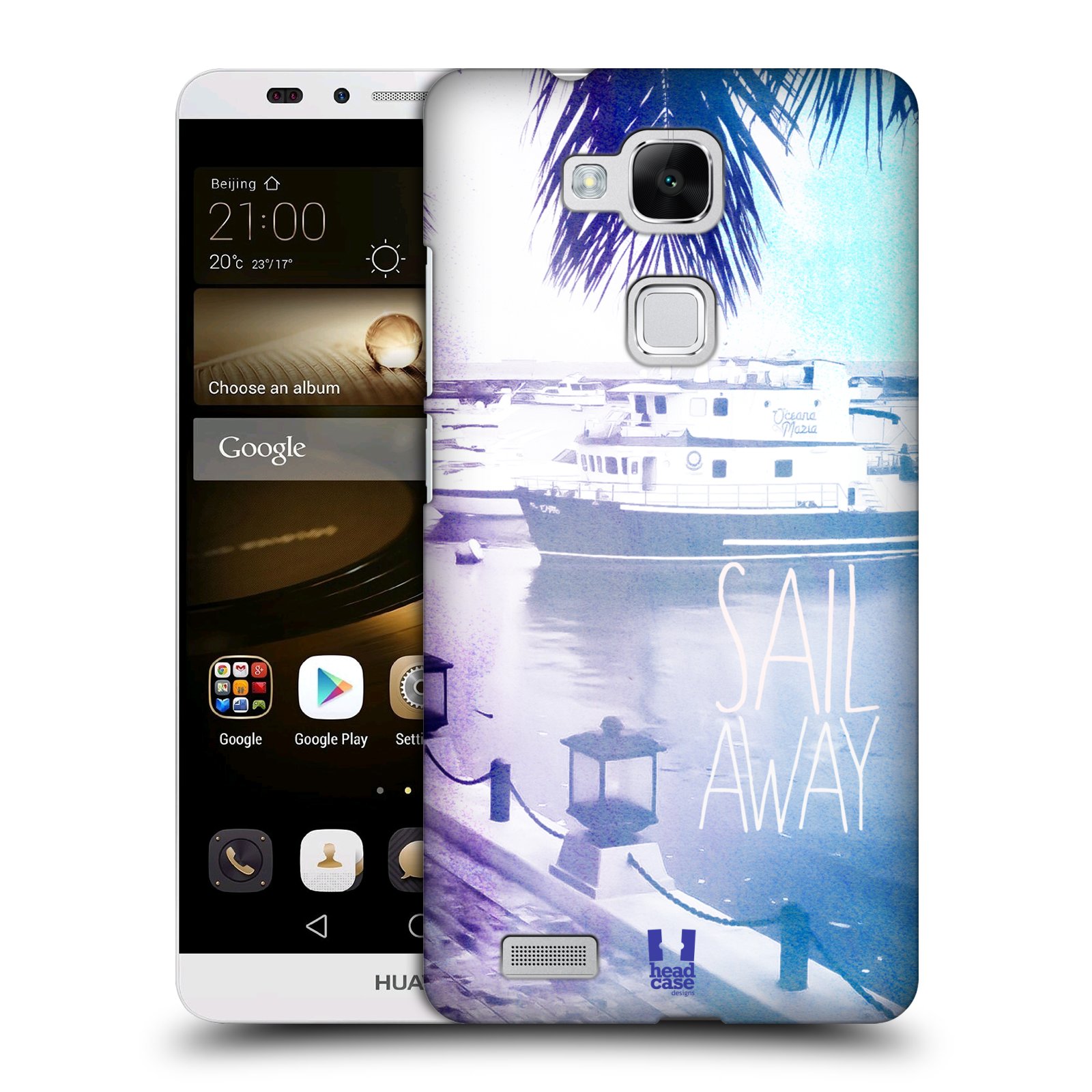 HEAD CASE plastový obal na mobil Huawei Mate 7 vzor Pozitivní vlny MODRÁ, přístav s loděmi SAIL AWAY
