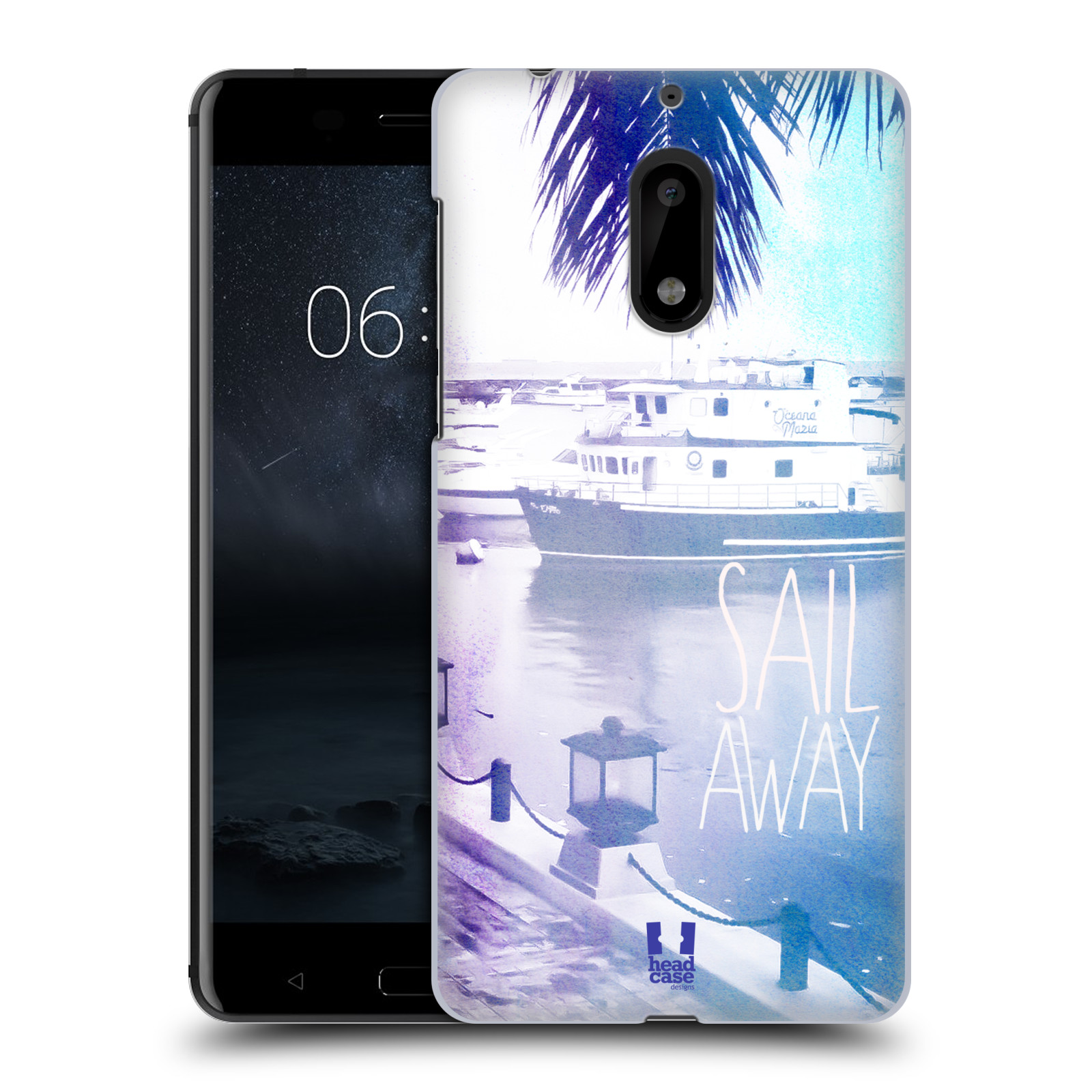 HEAD CASE plastový obal na mobil Nokia 6 vzor Pozitivní vlny MODRÁ, přístav s loděmi SAIL AWAY