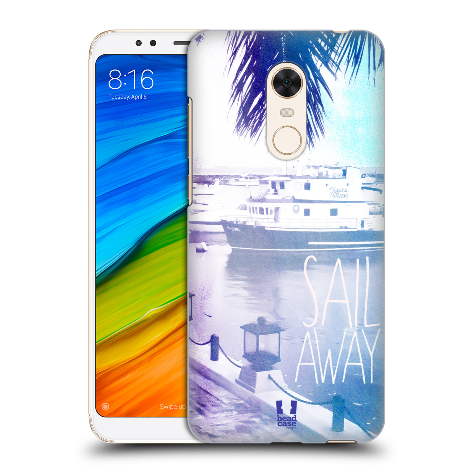 HEAD CASE plastový obal na mobil Xiaomi Redmi 5 PLUS vzor Pozitivní vlny MODRÁ, přístav s loděmi SAIL AWAY