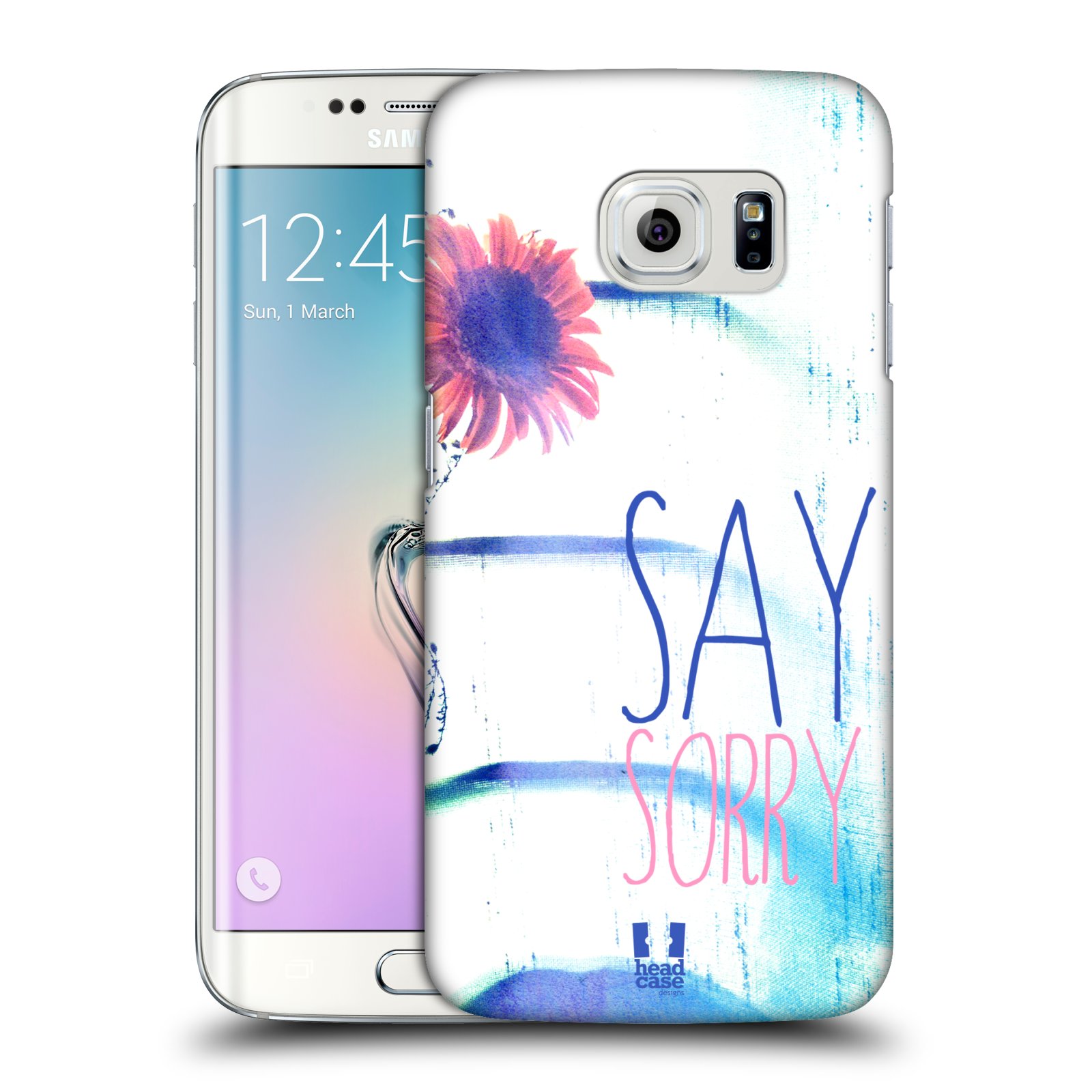 HEAD CASE plastový obal na mobil SAMSUNG Galaxy S6 EDGE (G9250, G925, G925F) vzor Pozitivní vlny MODRÁ, růžová květina SAY SORRY