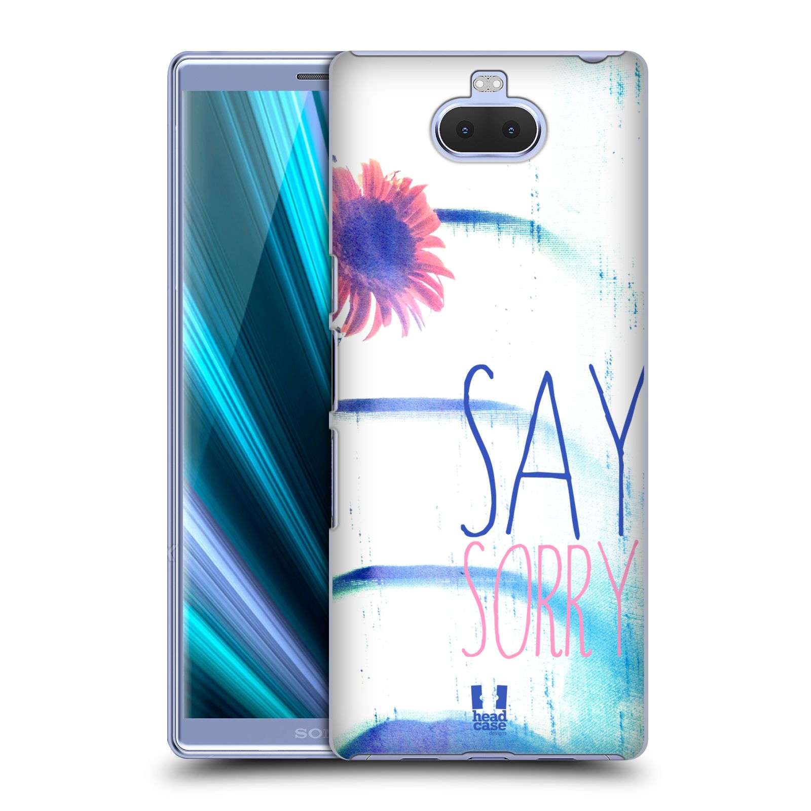 Pouzdro na mobil Sony Xperia 10 - Head Case - vzor Pozitivní vlny MODRÁ, růžová květina SAY SORRY