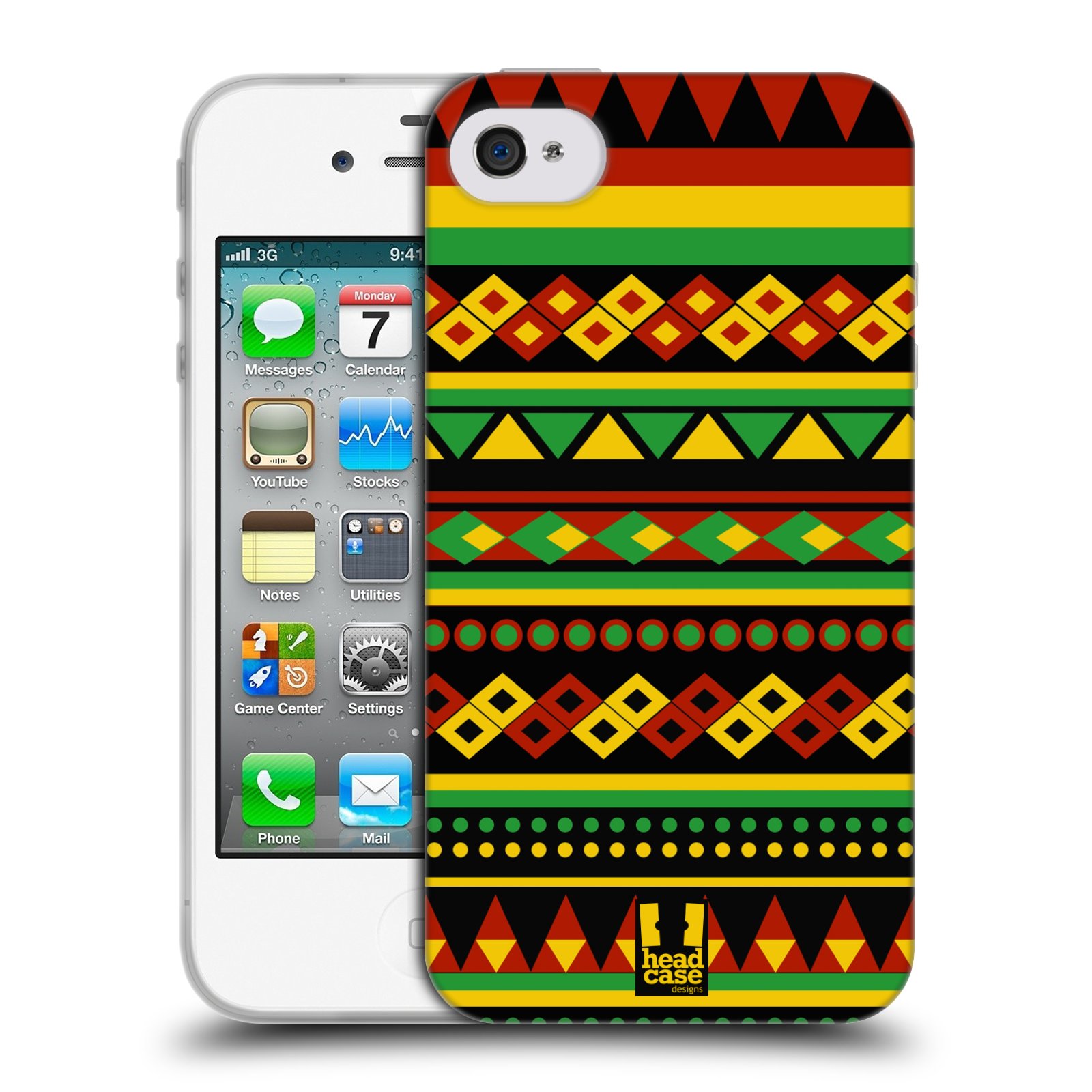 HEAD CASE silikonový obal na mobil Apple Iphone 4/4S vzor Rasta barevné vzory AZTÉK